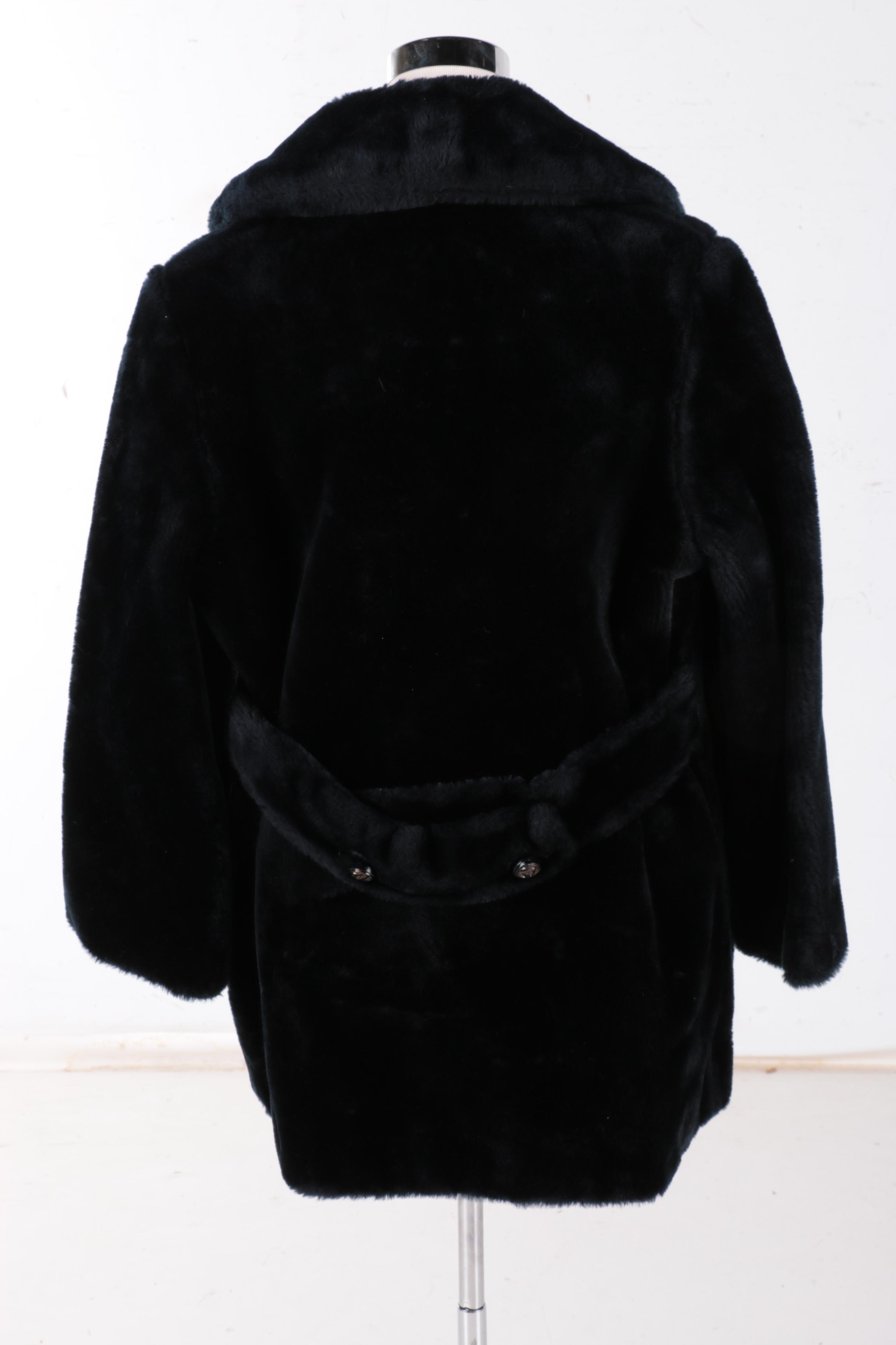 Davis of Boston Black Faux Fur Double Breasted Coat