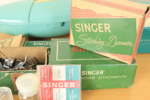 Vintage Singer Sewing Machine and Accessories