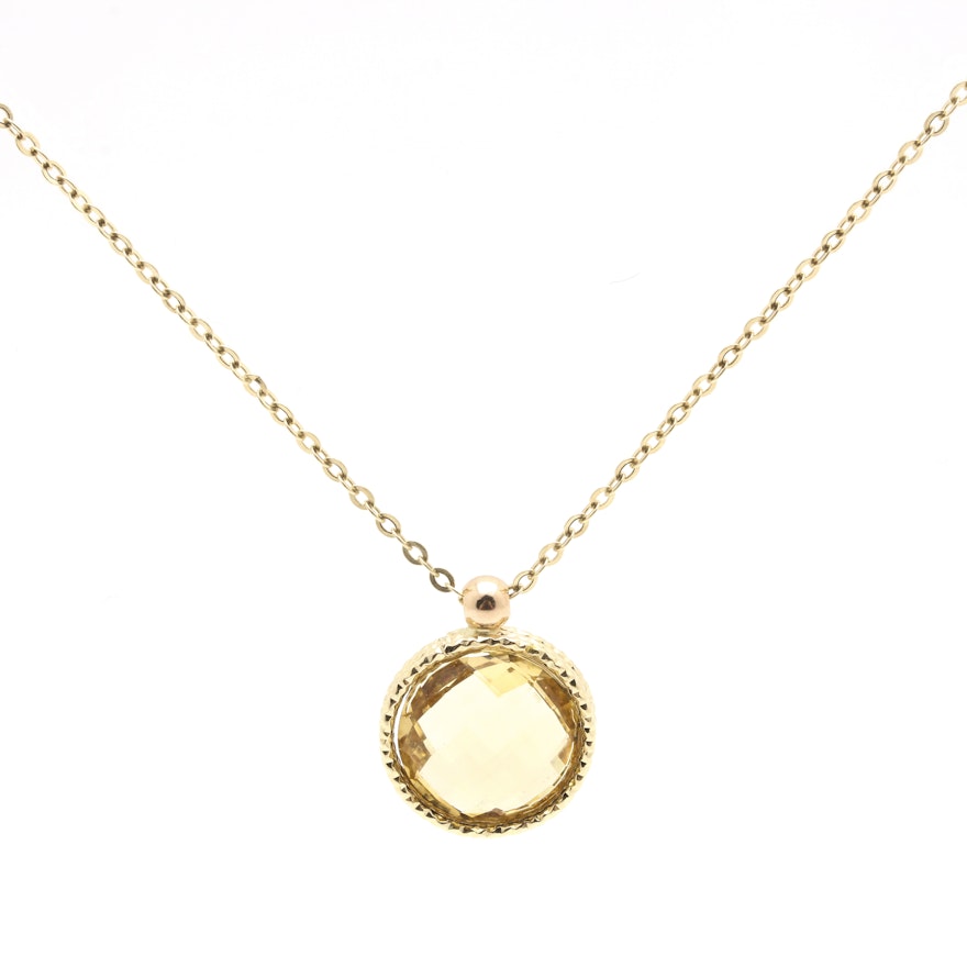 14K Yellow Gold Citrine Pendant Necklace