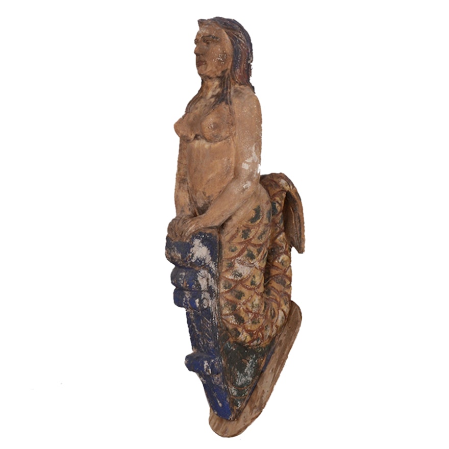 Carved Wooden Mermaid Statue