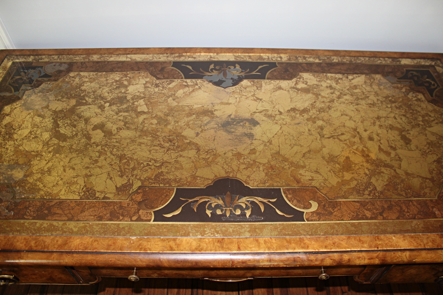 French Style Ornate Burlwood Desk