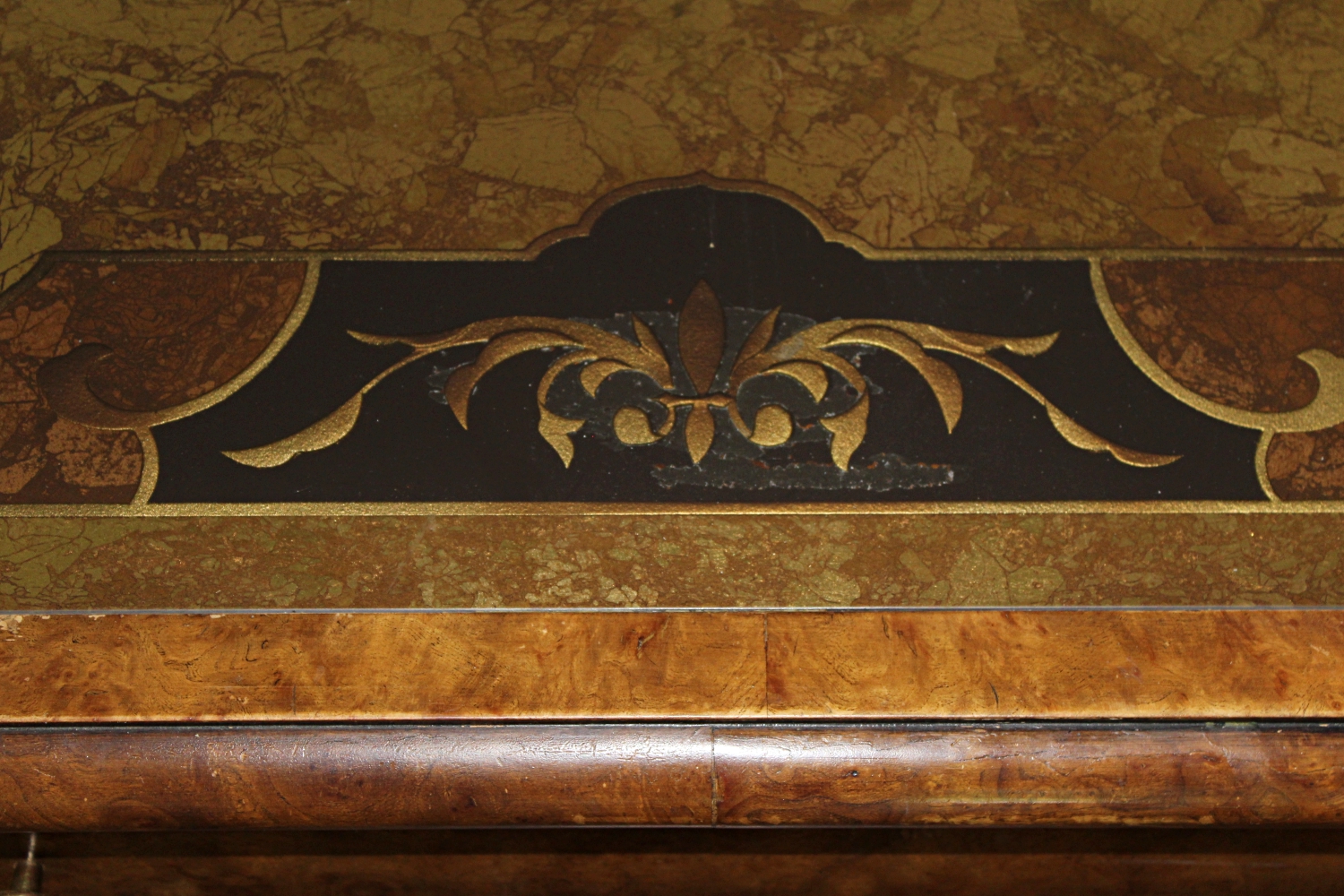 French Style Ornate Burlwood Desk