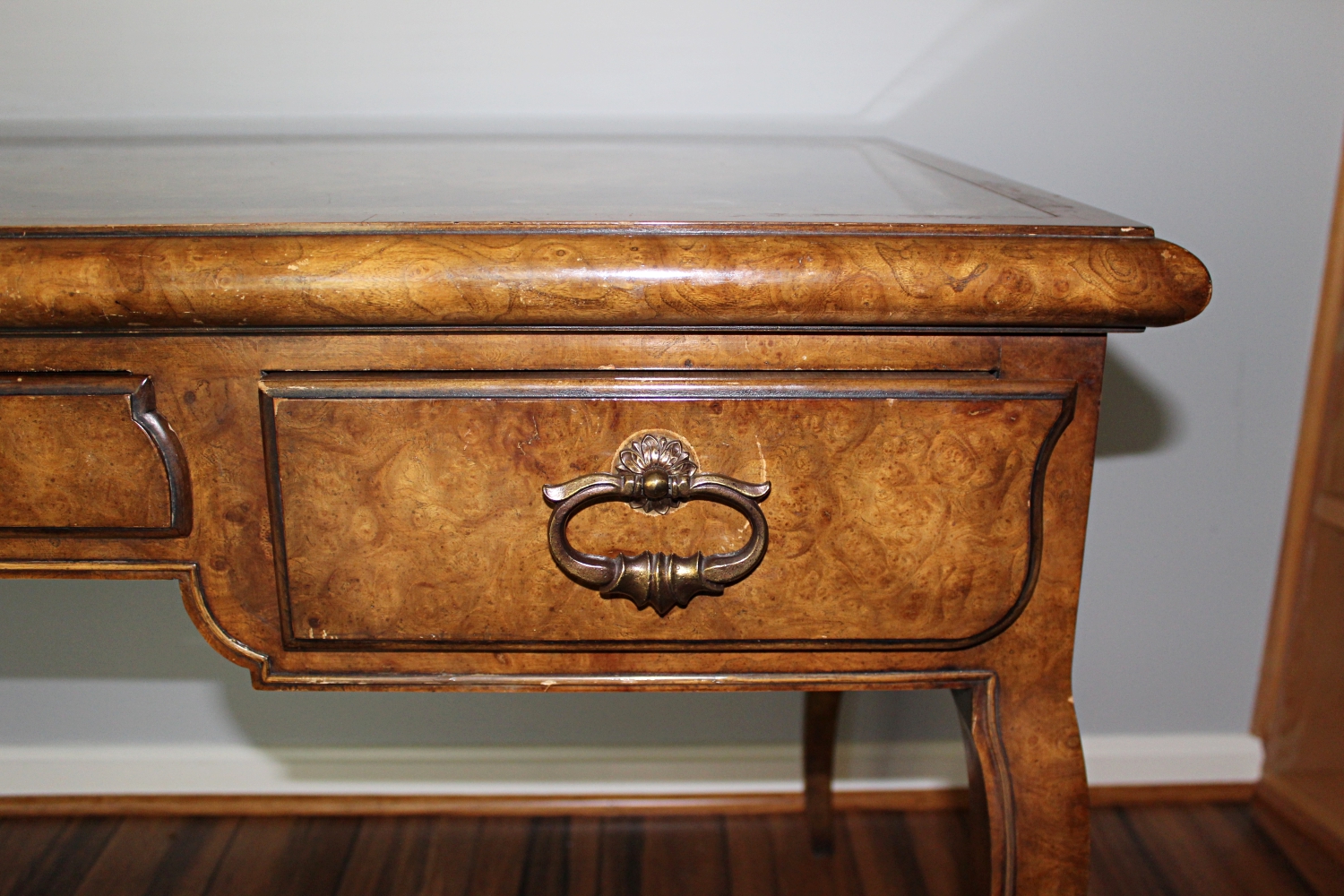 French Style Ornate Burlwood Desk