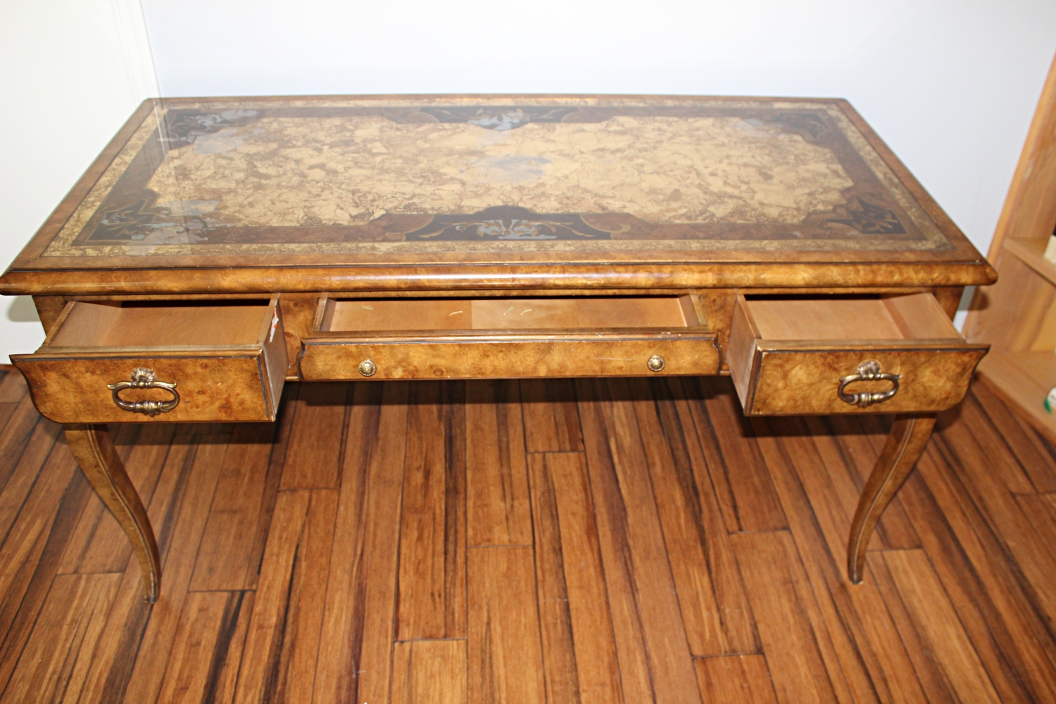 French Style Ornate Burlwood Desk