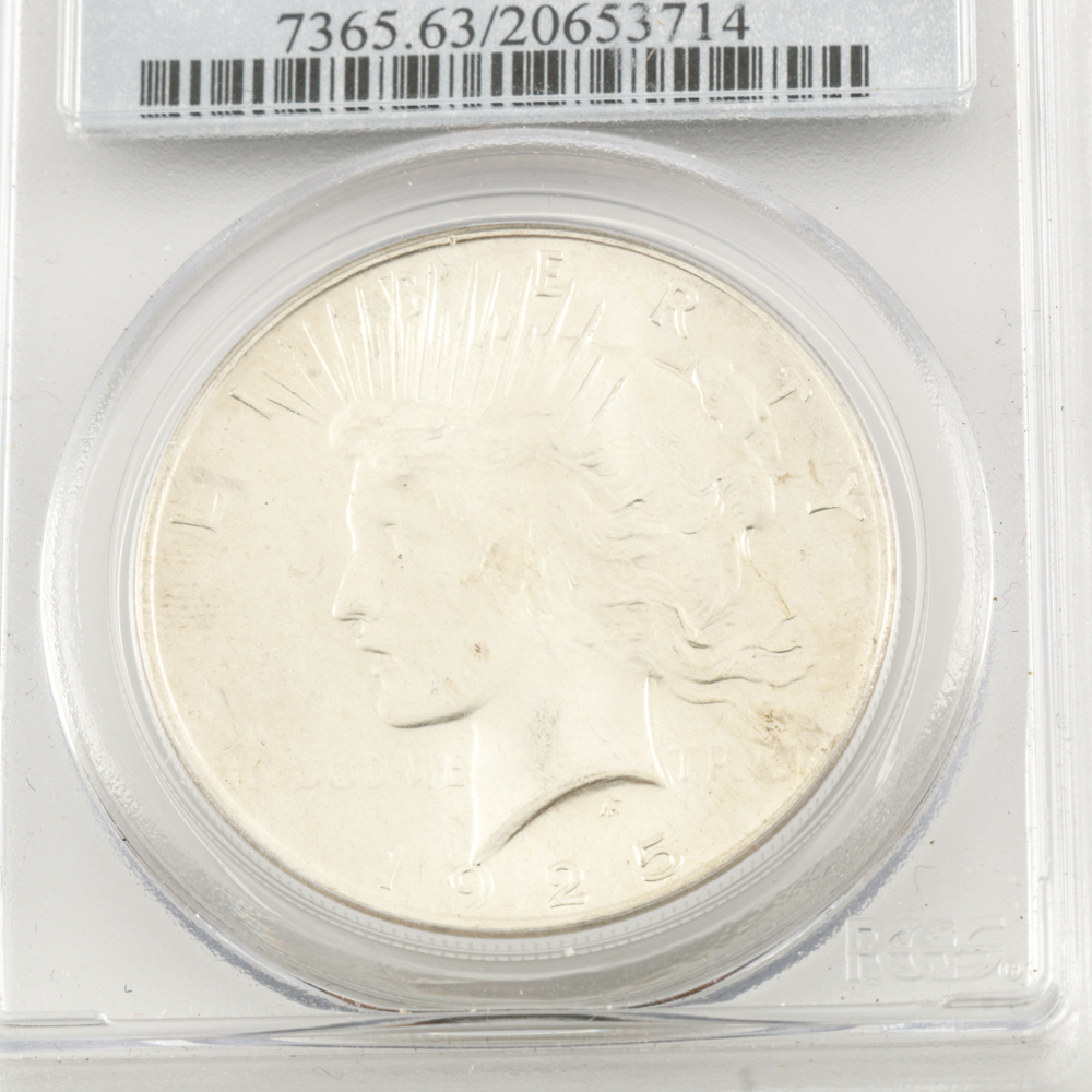 Encapsulated and Graded MS63 (By PCGS) 1925 Silver Peace Dollar