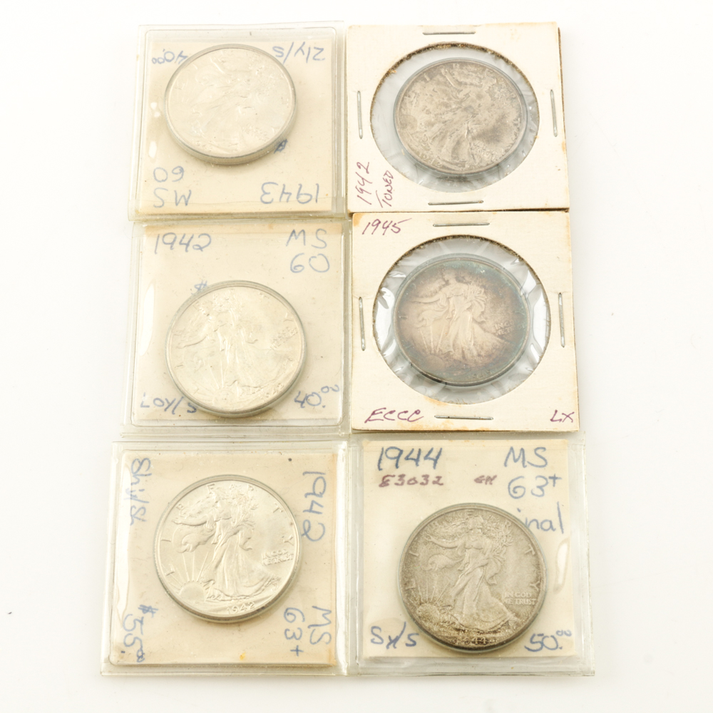 1942 to 1945 Walking Liberty Half Dollars
