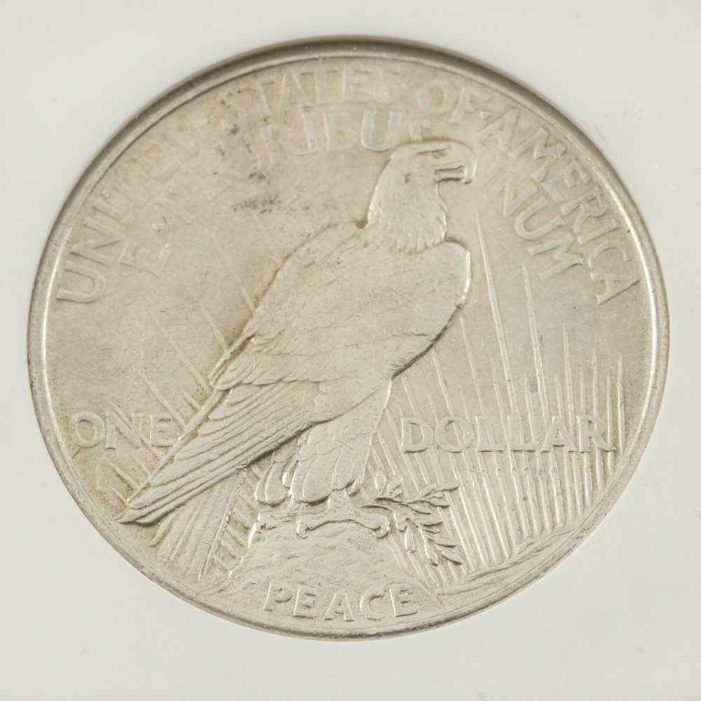 Encapsulated and Graded AU55 (by NGC) 1921 Peace Silver Dollar