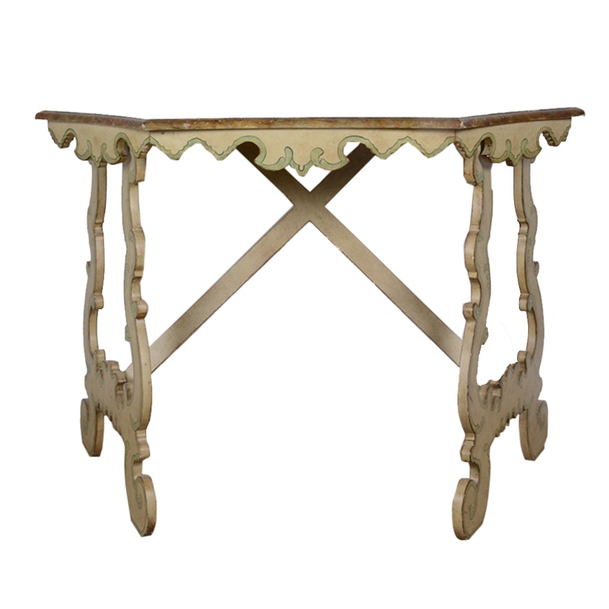 Italian Style Faux Marble Painted Console Table