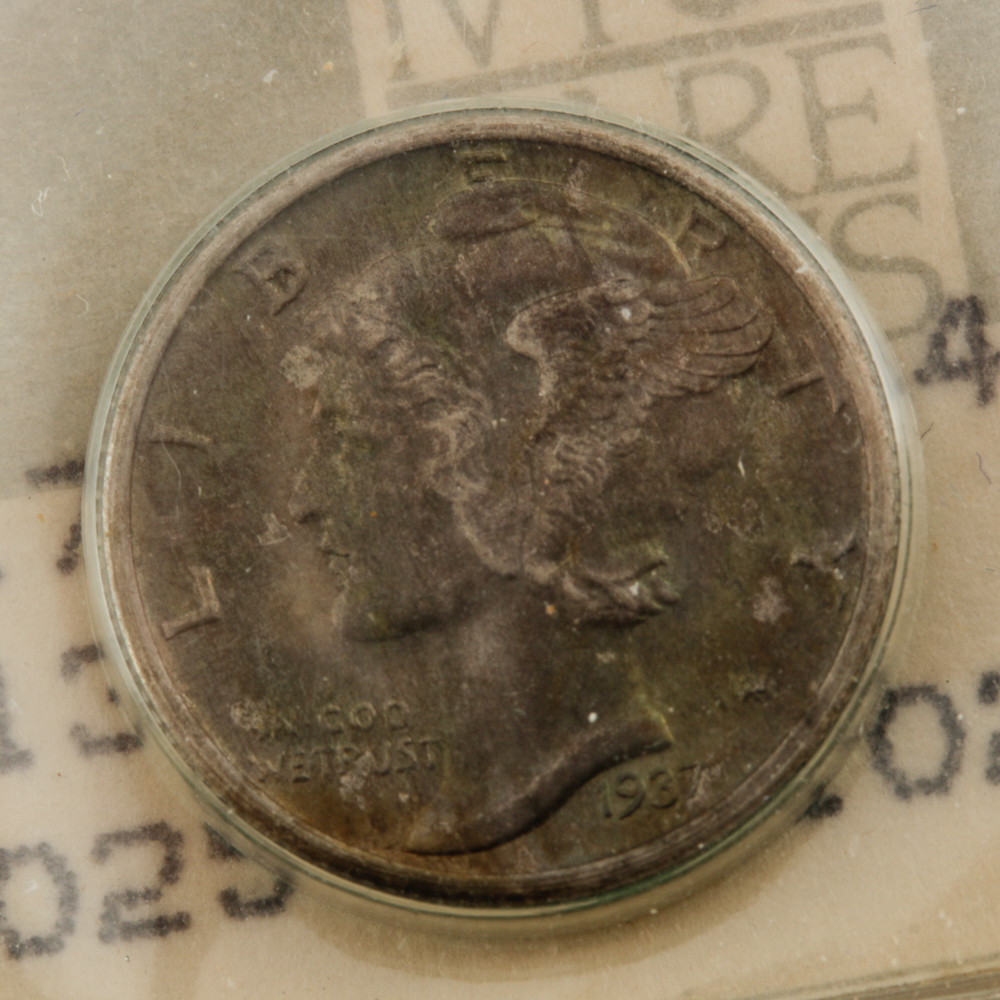 Six Mercury Silver Dimes