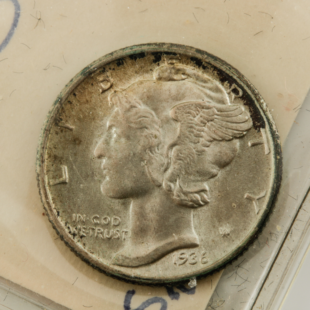 Six Mercury Silver Dimes