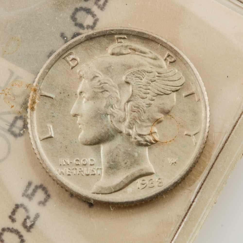 Six Mercury Silver Dimes