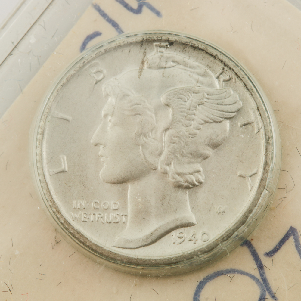 Six Mercury Silver Dimes