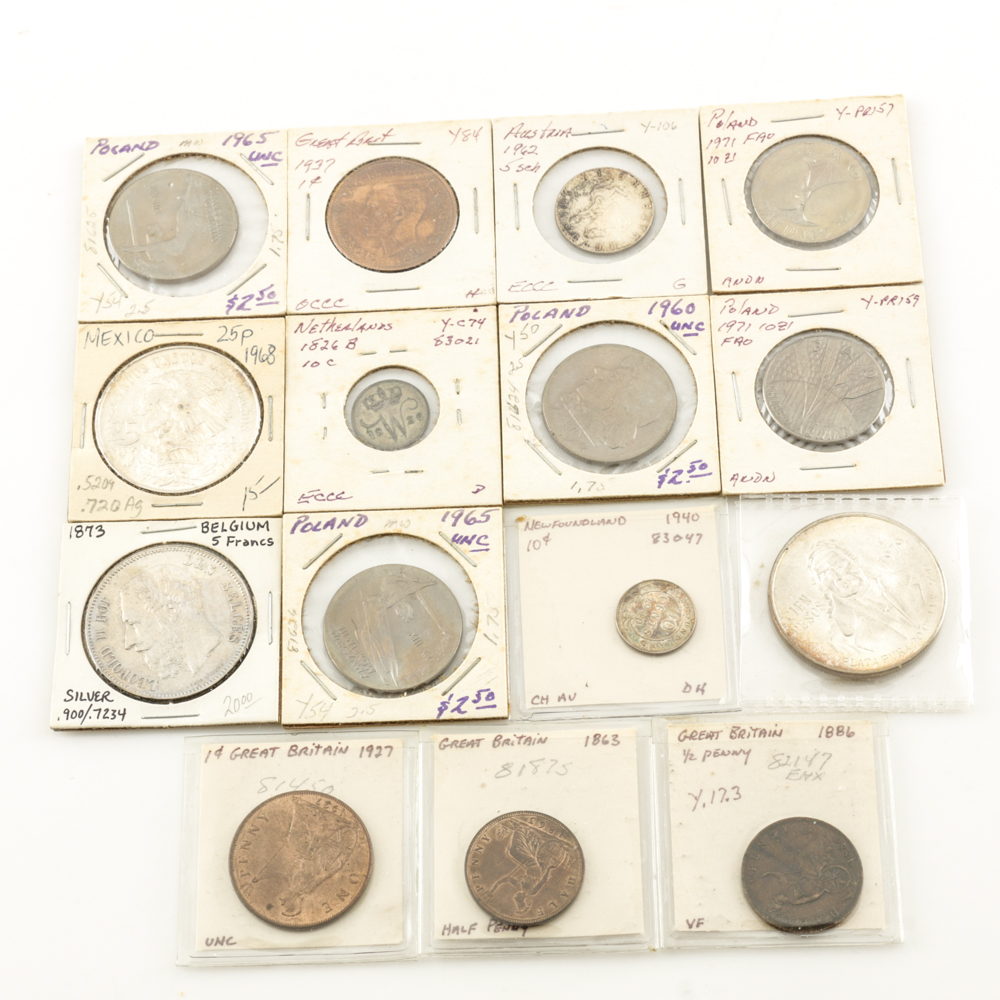 Fifteen Vintage Foreign Coins