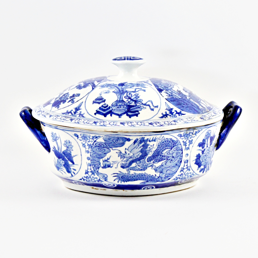 Vintage Blue and White Covered Dish