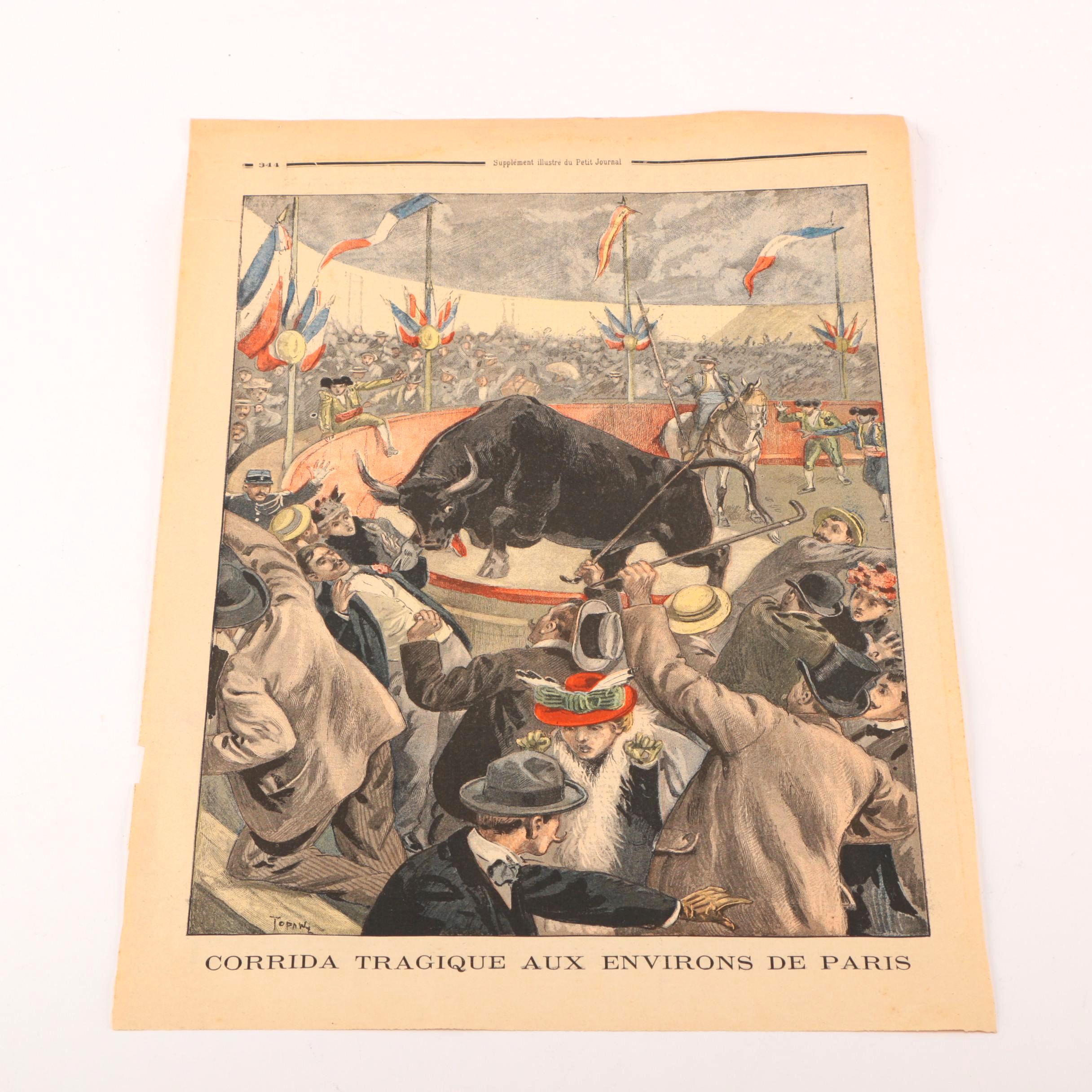 1899 Page From "Le Petit Journal" Titled "Corrida Tragique Aux Environs De Paris"