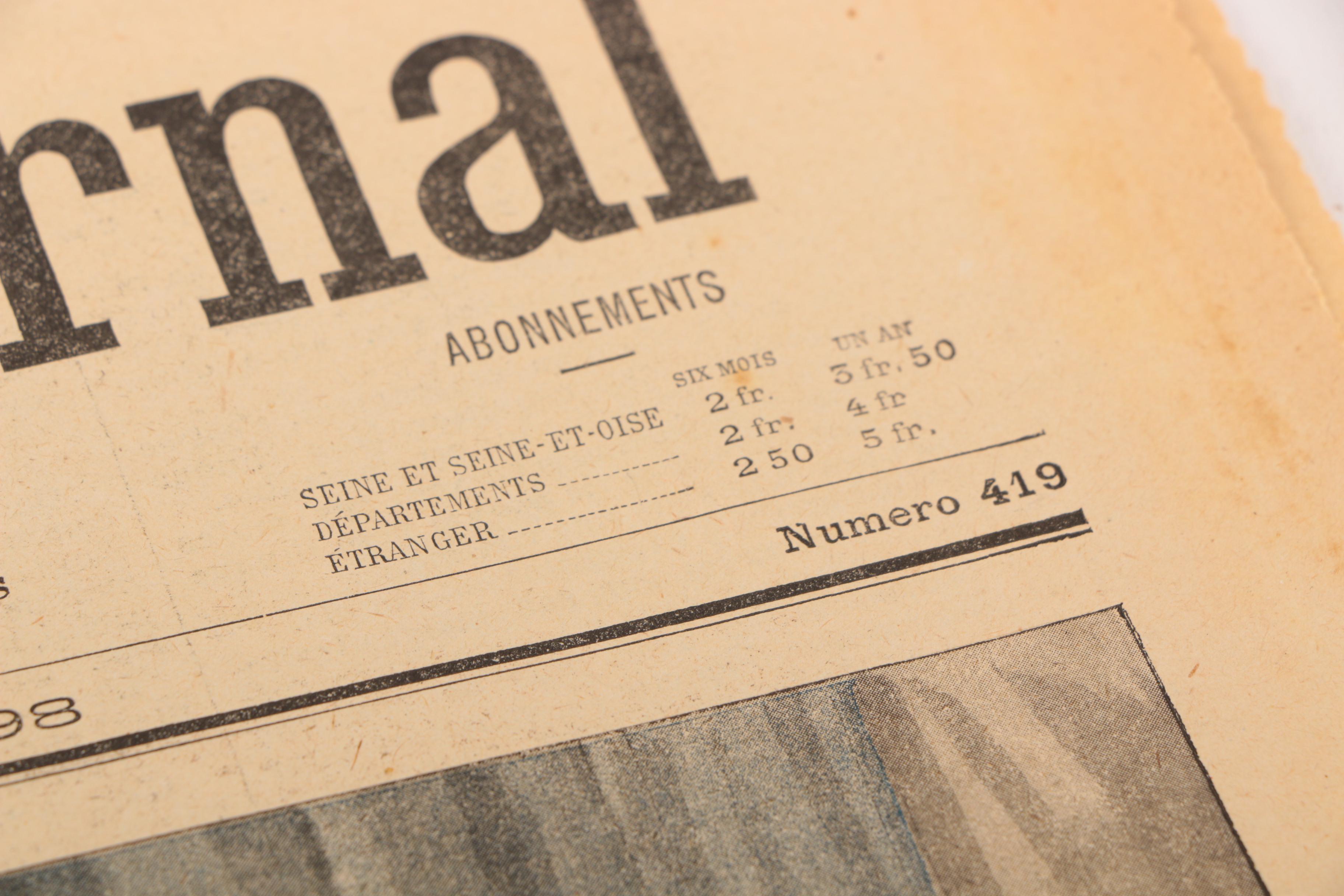 Late 19th Century French Newspaper "Le Petit Journal" November 1898 "Le Jeune Sauvage De Saint-Ouen"