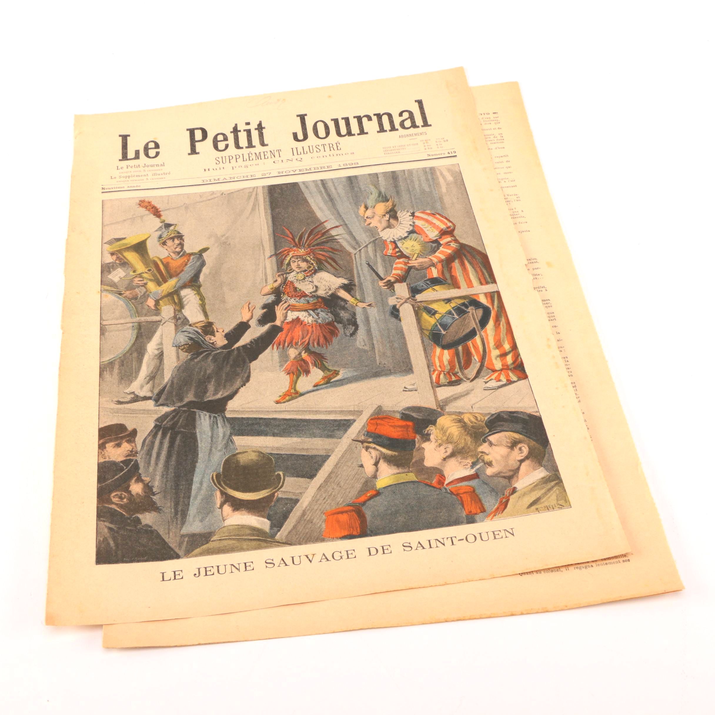 Late 19th Century French Newspaper "Le Petit Journal" November 1898 "Le Jeune Sauvage De Saint-Ouen"