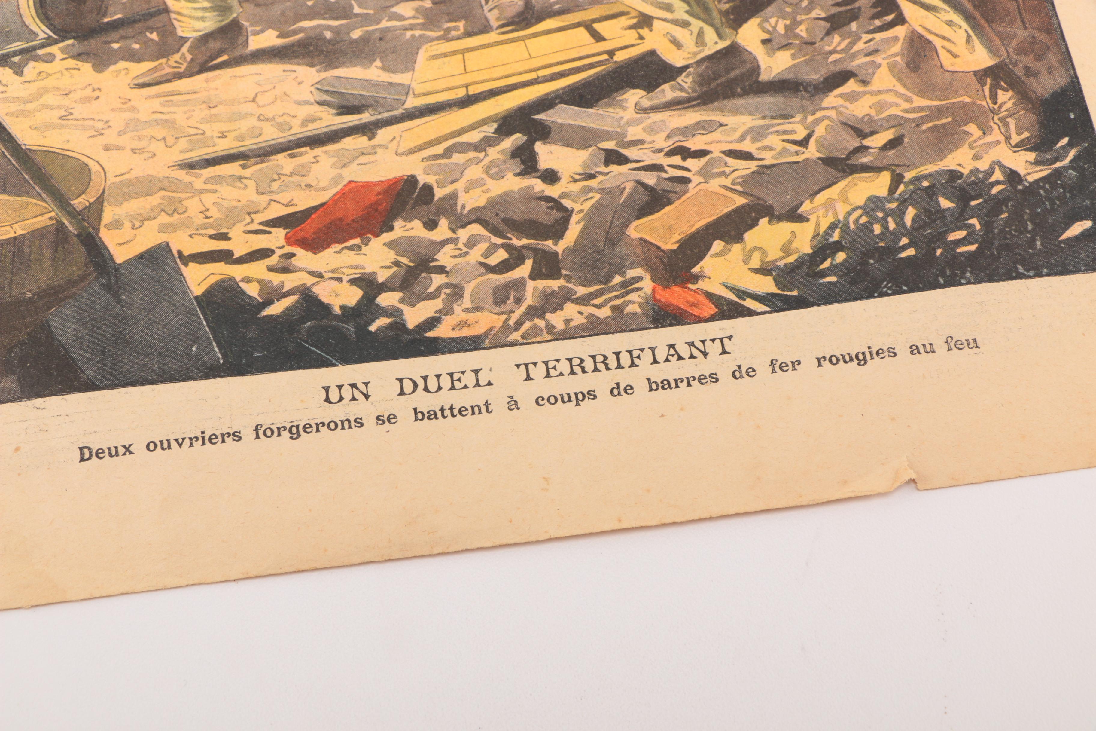 "Le Petit Journal" 1907 Page "Un Duel Terrifiant-- Deux ouvriers forgerons se battent a coups de barres de fer rougies au feu"