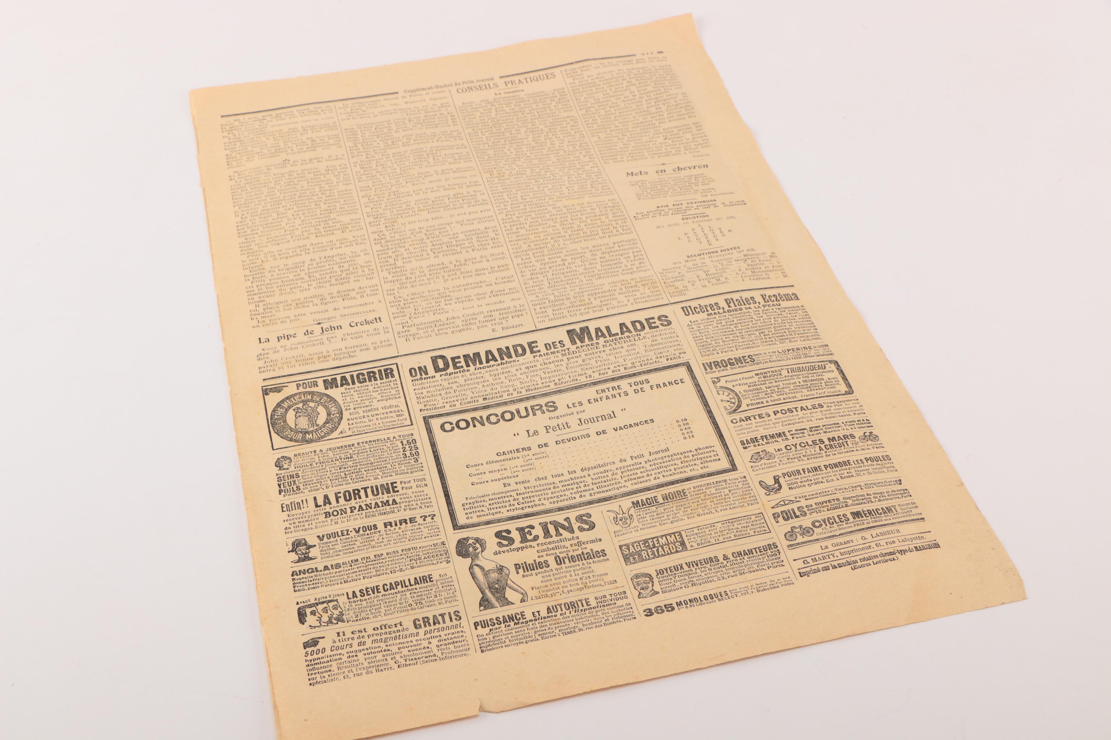 "Le Petit Journal" 1907 Page "Un Duel Terrifiant-- Deux ouvriers forgerons se battent a coups de barres de fer rougies au feu"