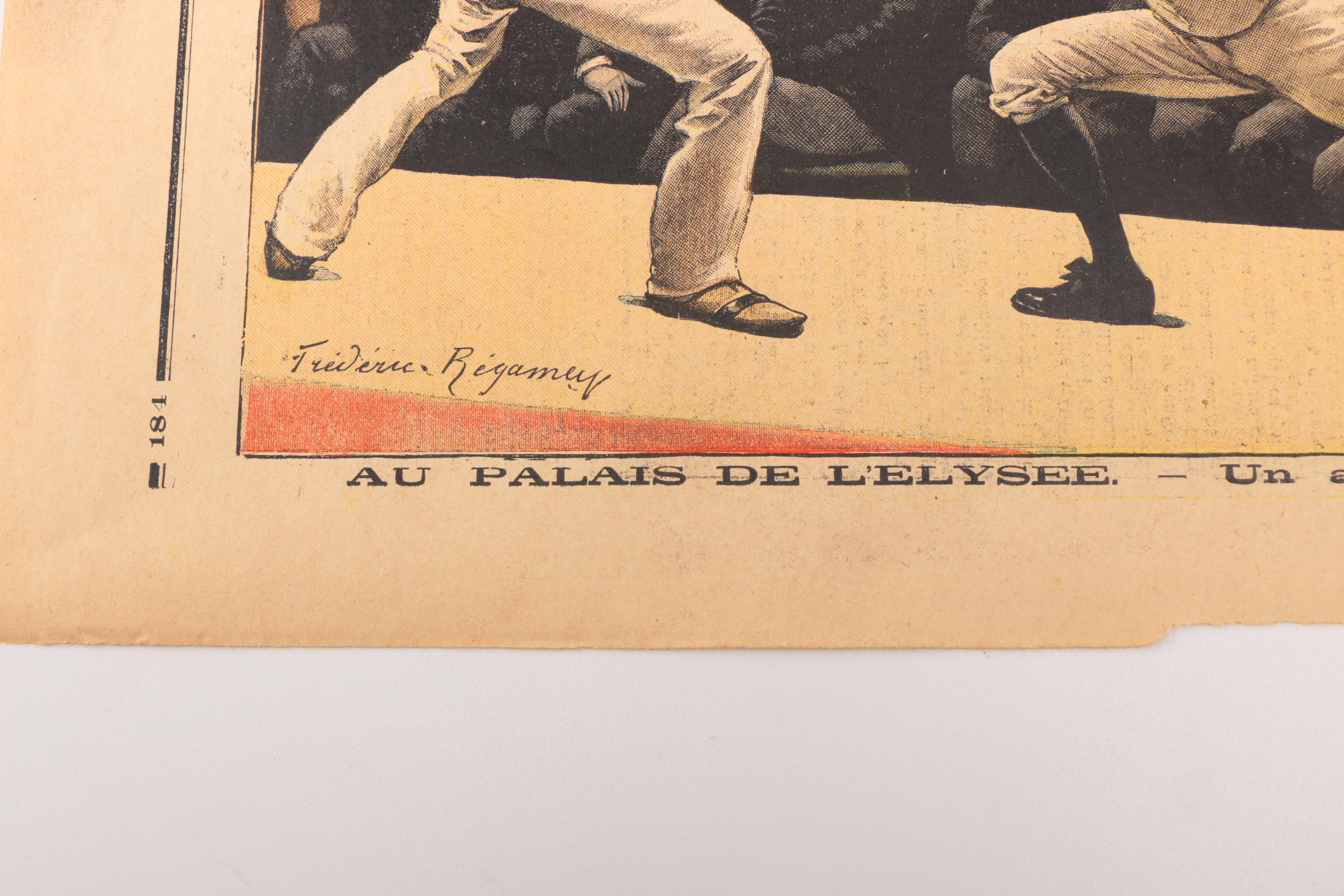 Page from Late 19th Century French Newspaper "Le Petit Journal" With Print Titled "Au Palais De L'Elysee."