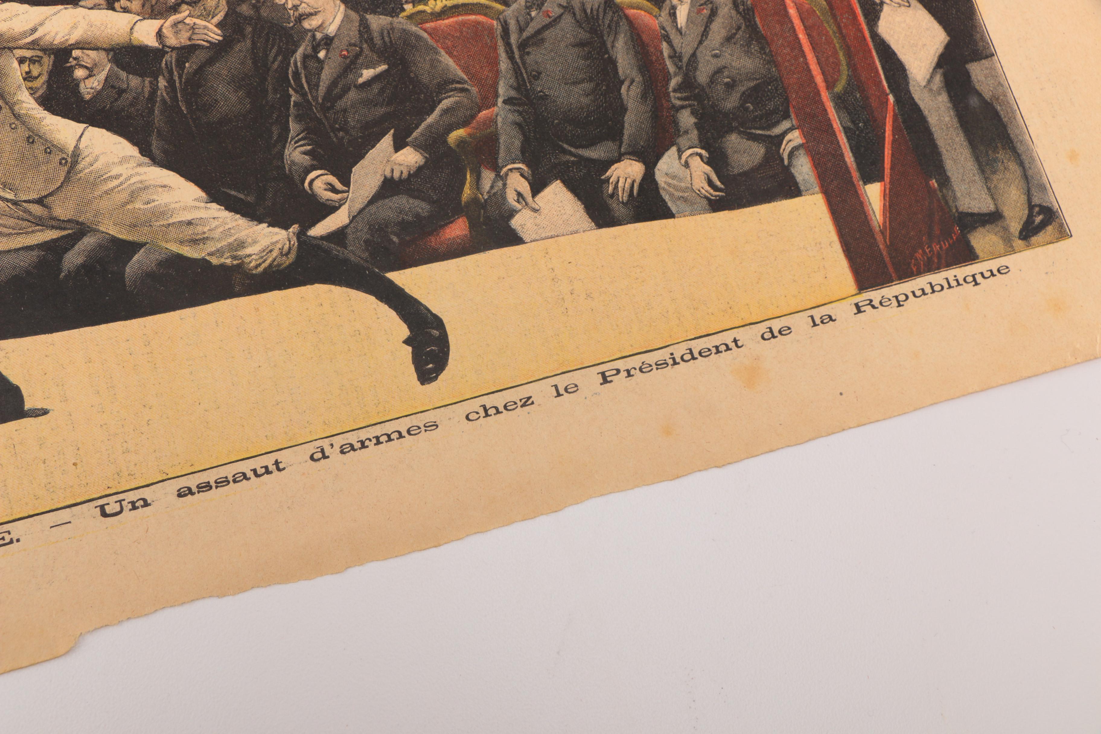 Page from Late 19th Century French Newspaper "Le Petit Journal" With Print Titled "Au Palais De L'Elysee."