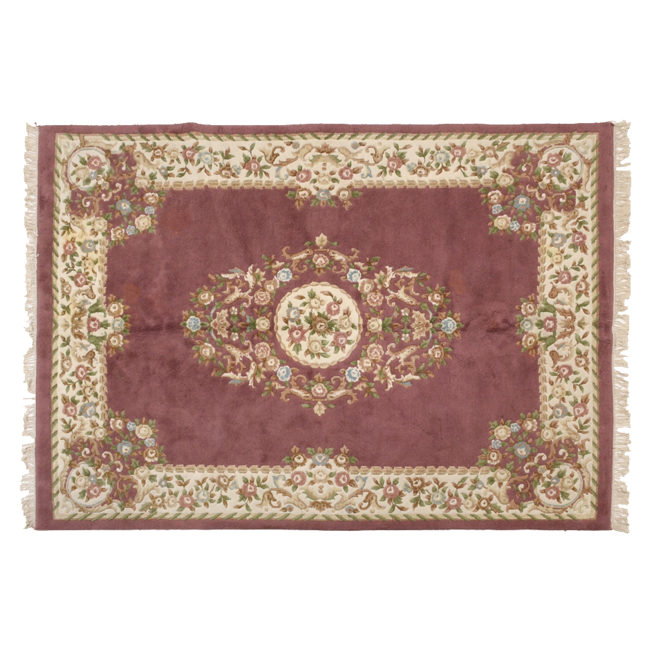 Indian Hand-Knotted Carved "Dilkusha" Wool Area Rug