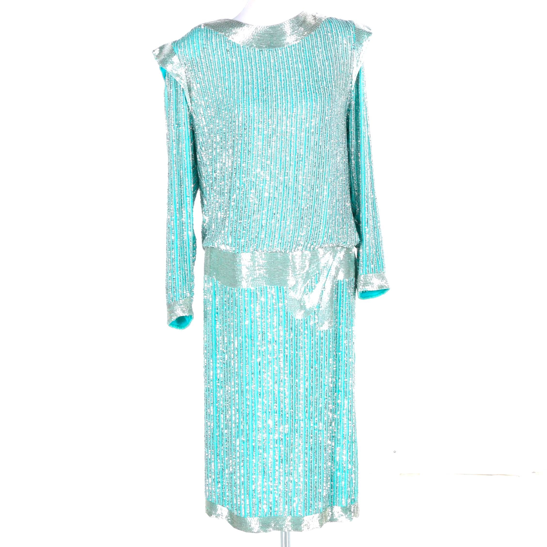 Vintage Silk Beaded and Sequined Evening Dress