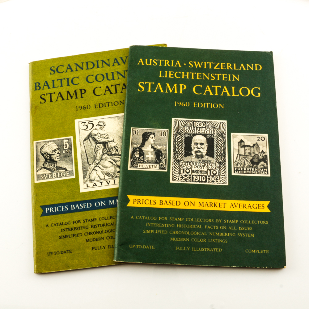 Collection of Stamps, Stamp Blocks, and Stamp Catalogs