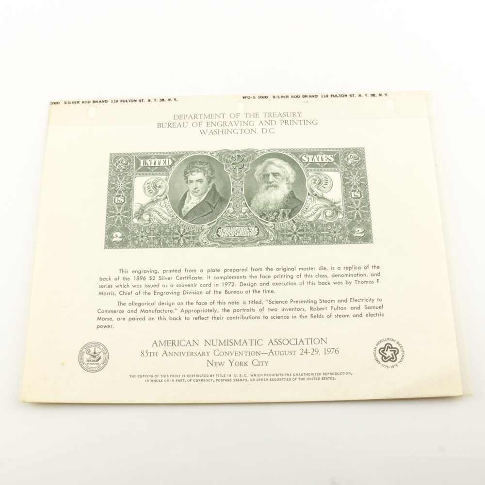 Collection of United States Currency and Intaglio Printings