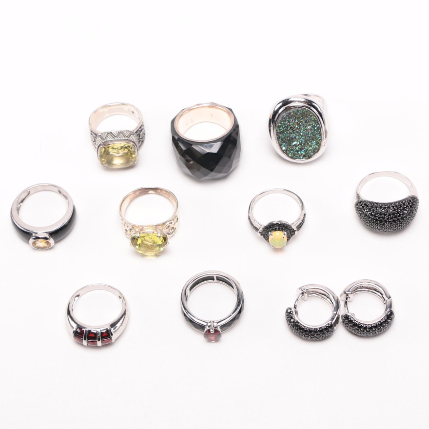 Sterling Silver and Gemstone Ring and Earring Assortment