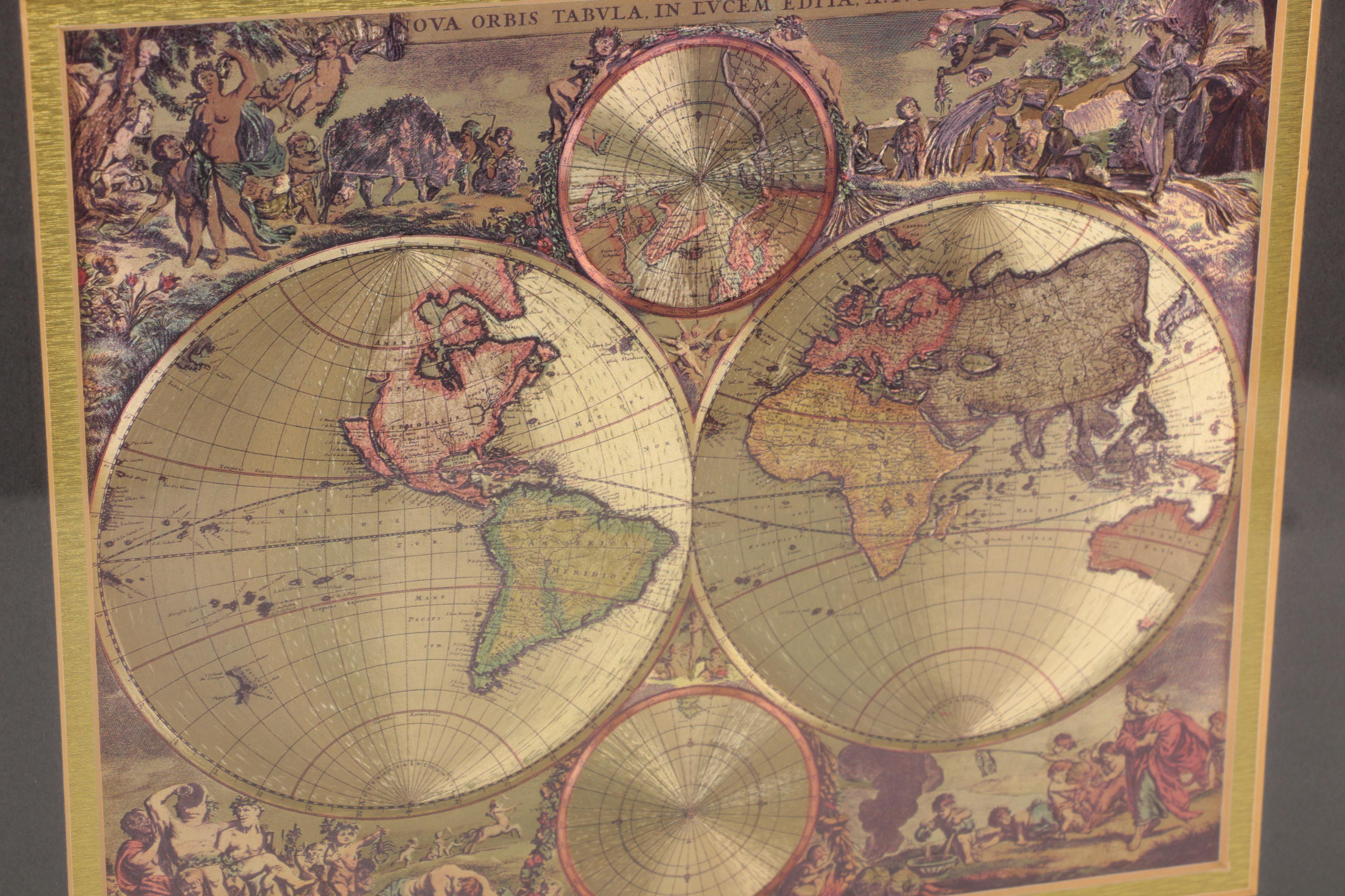 Offset Lithograph Map On Foil "Nova Orbis Tabula, In Lucem Edita, A.F. De Wit"