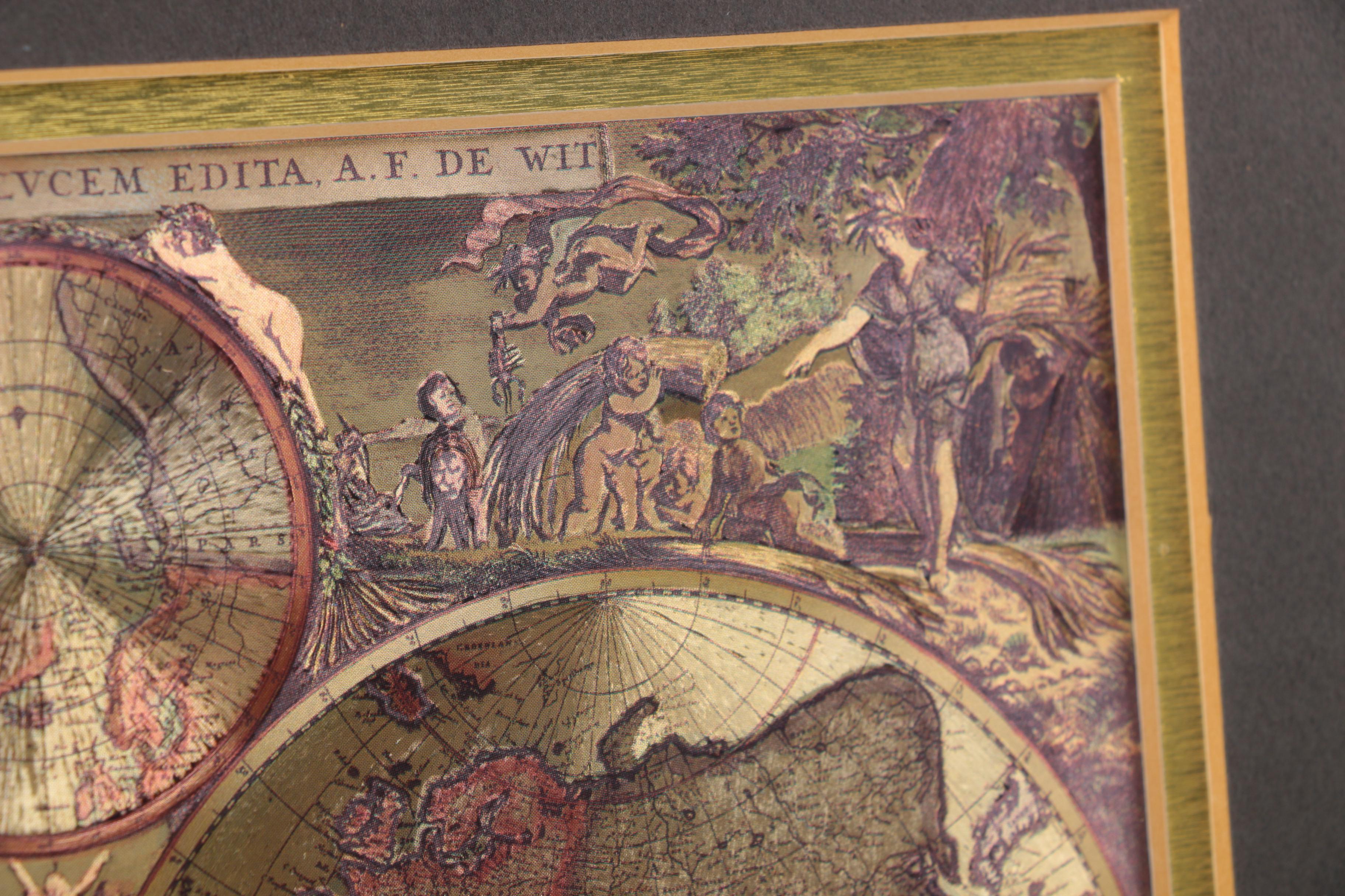 Offset Lithograph Map On Foil "Nova Orbis Tabula, In Lucem Edita, A.F. De Wit"