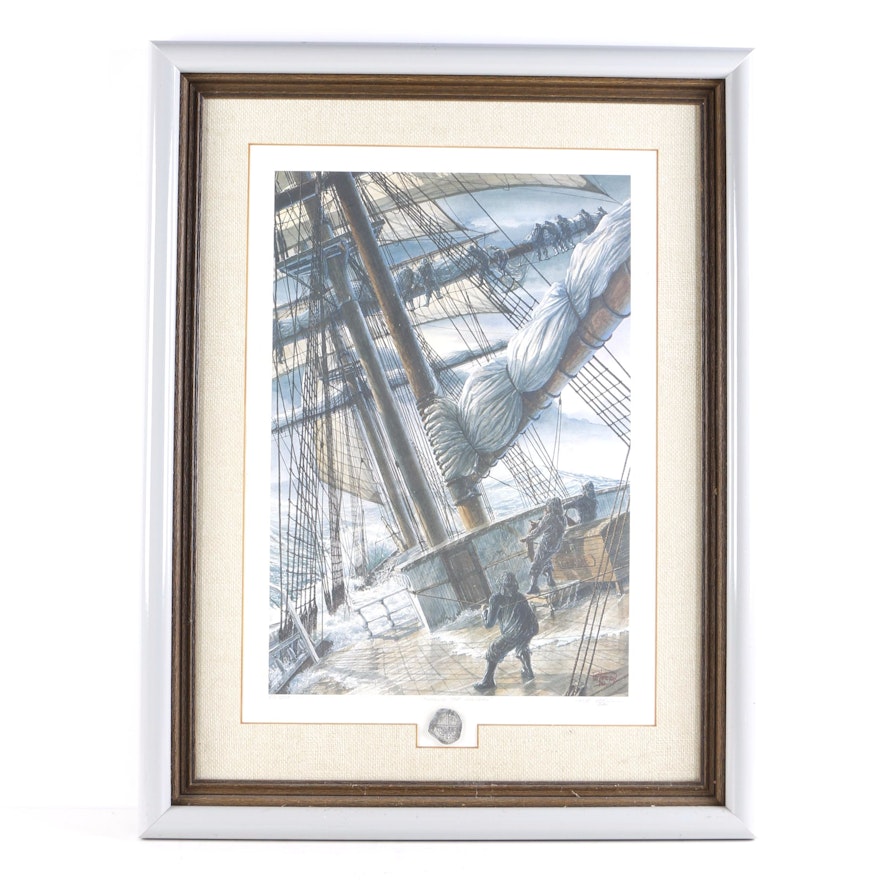 Pete Peterson Limited Edition Offset Lithograph "Furling the Mainsail"