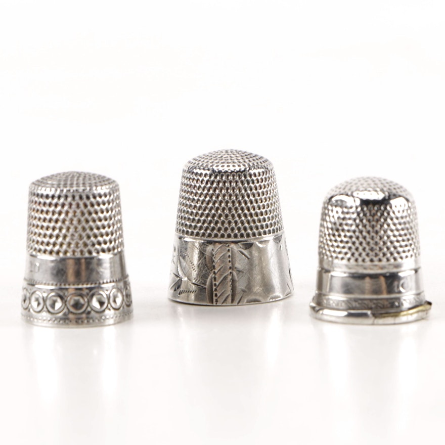 Three Sterling Silver Thimbles