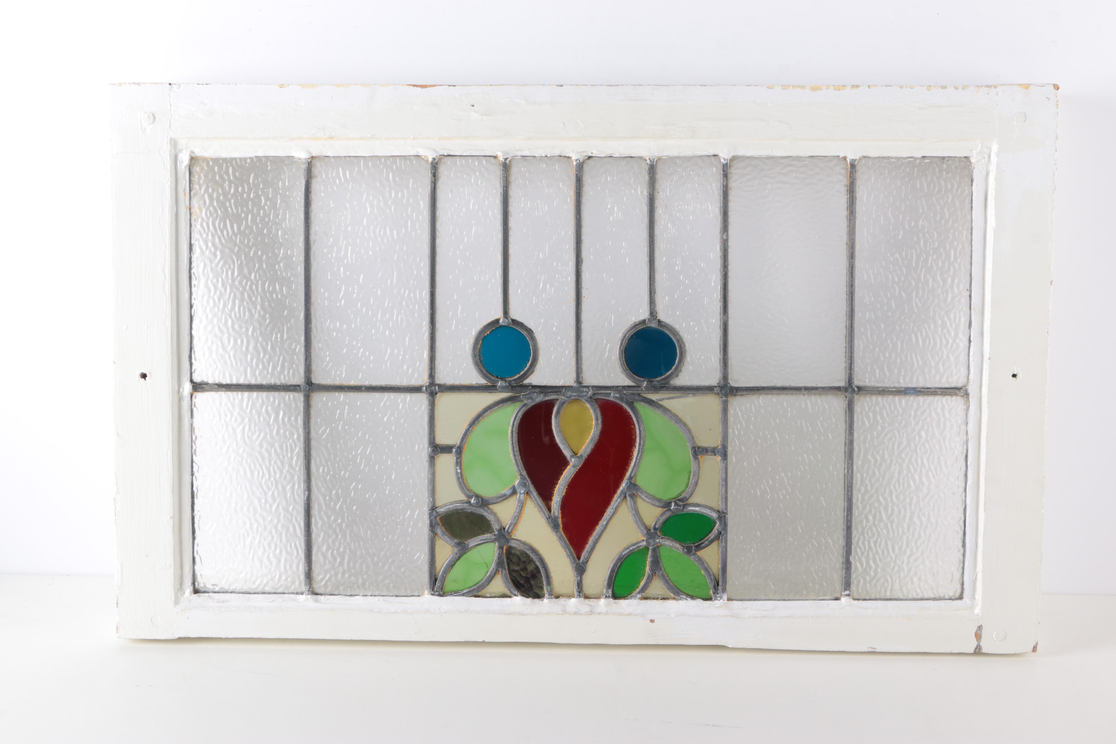 Stained Glass Window in White Wood Frame