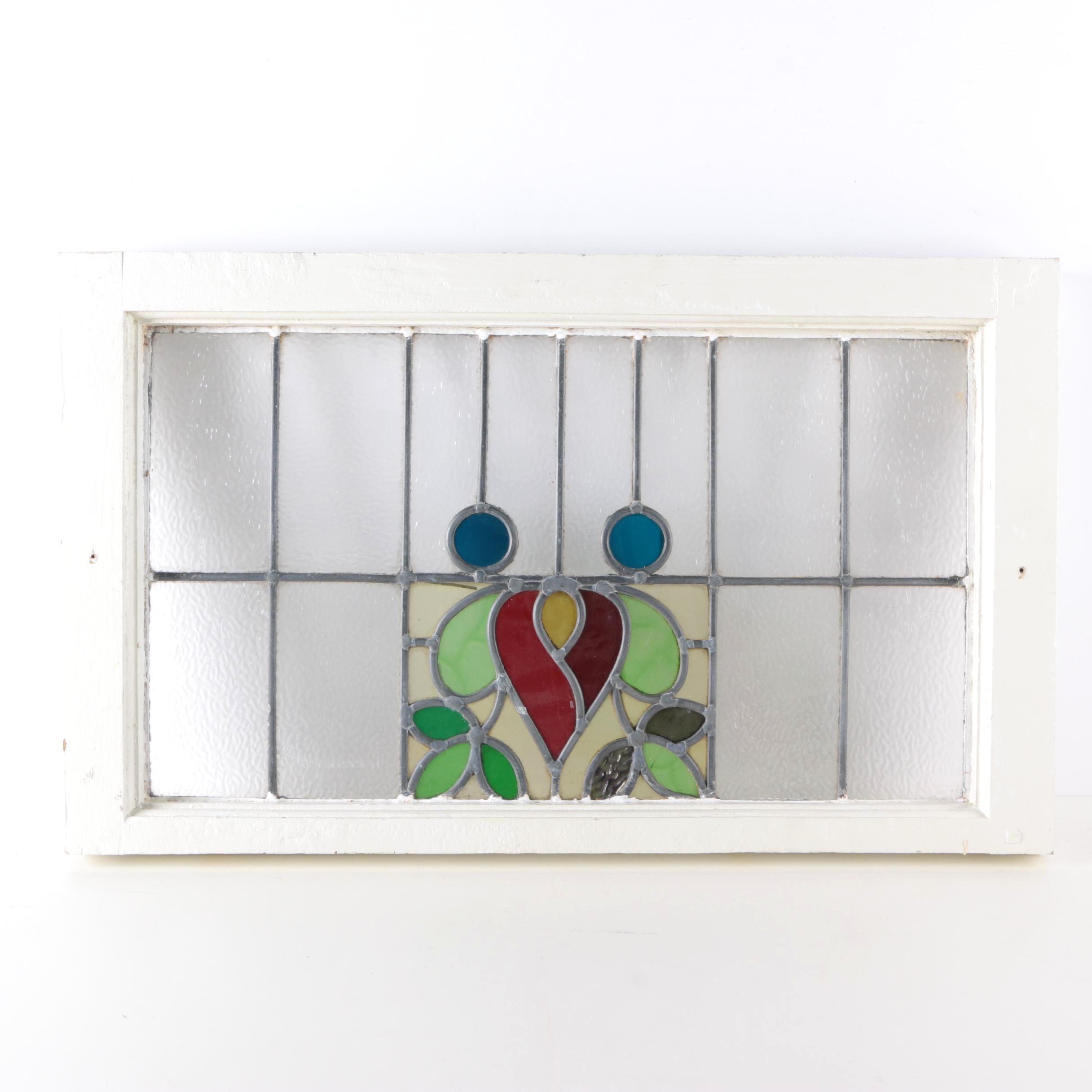 Stained Glass Window in White Wood Frame