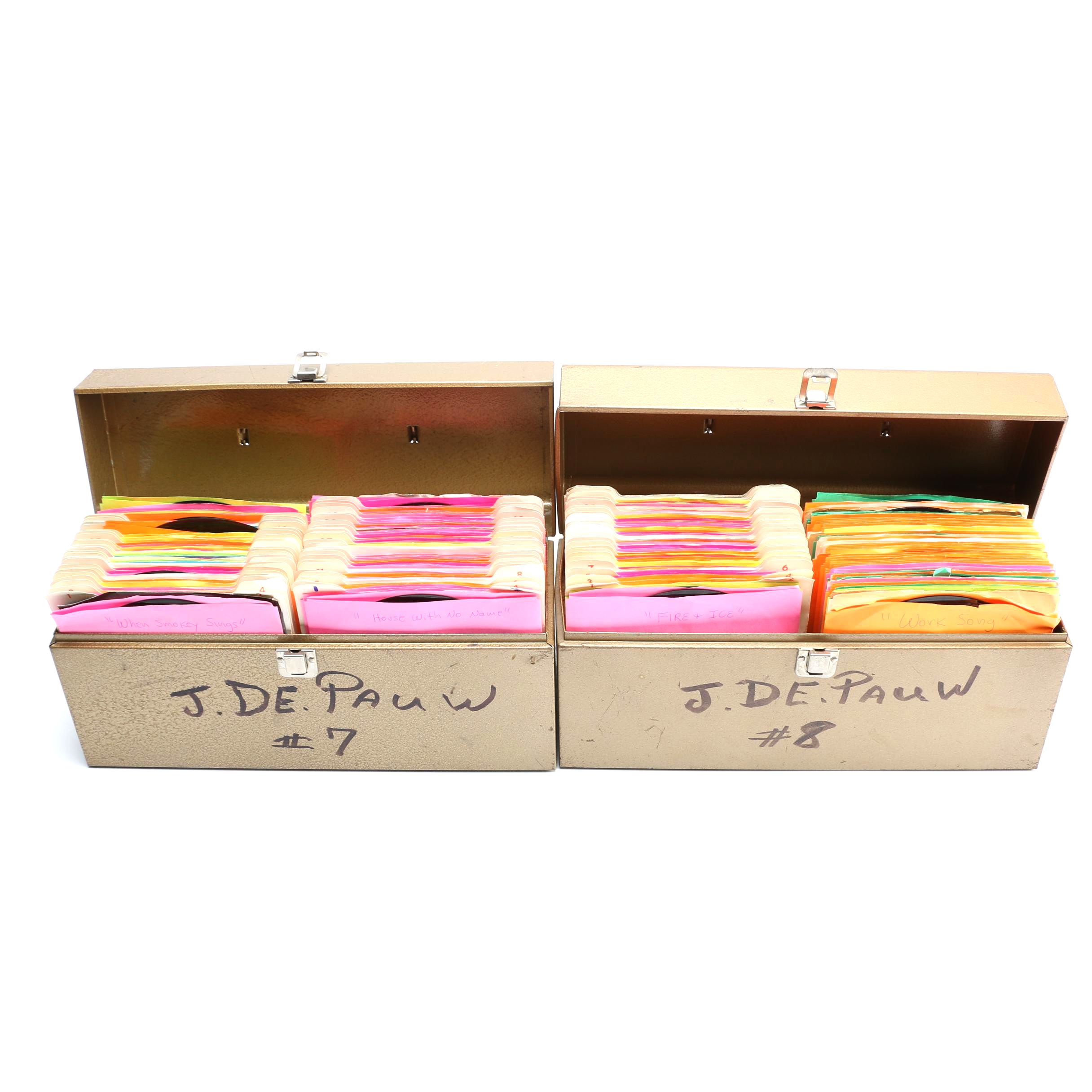 Vintage 45 RPM Cases With Records Including ELO and Fleetwood Mac