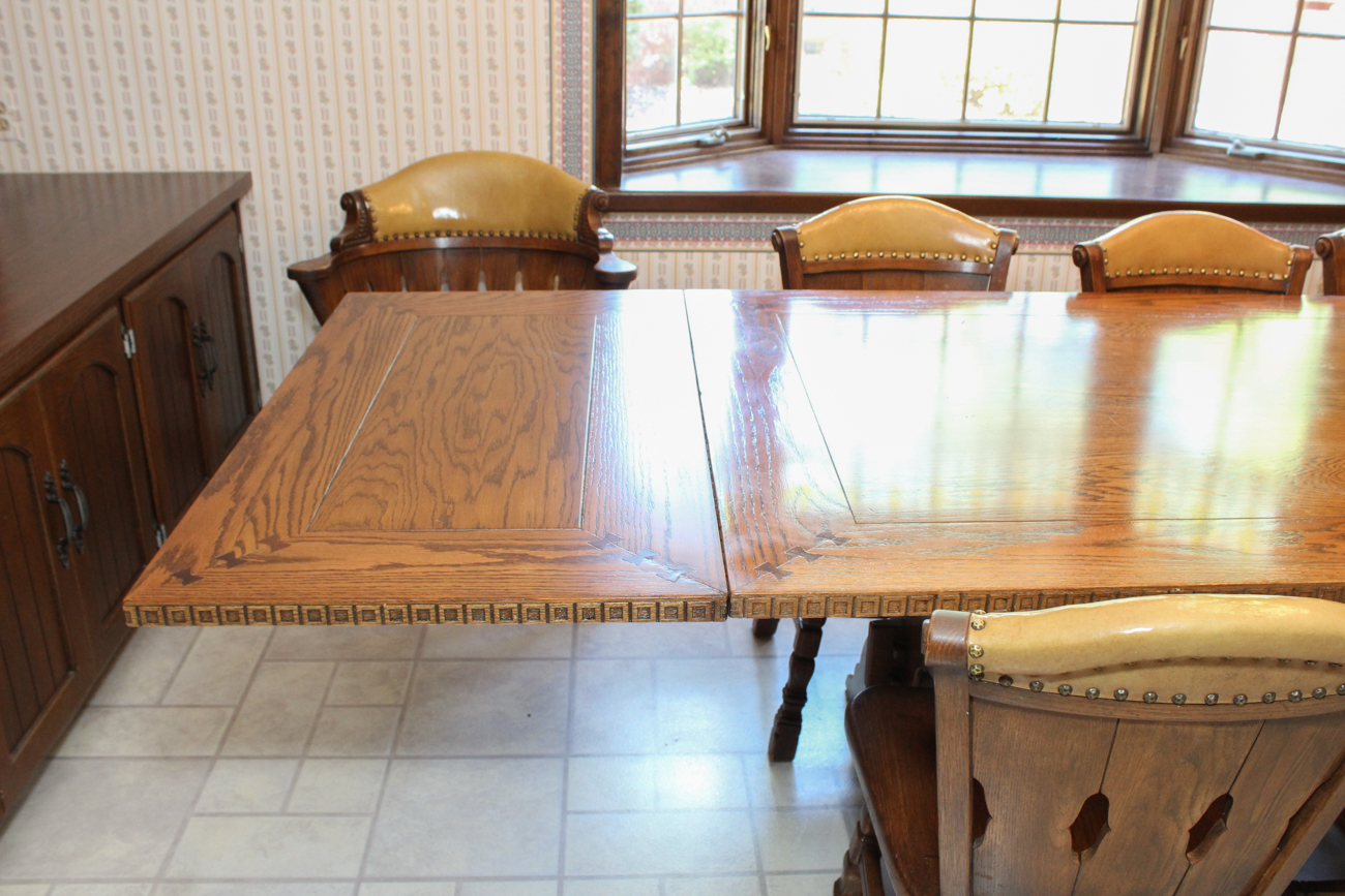 Mid-Century Romweber Viking Oak Refectory Dining Table With Nine Chairs
