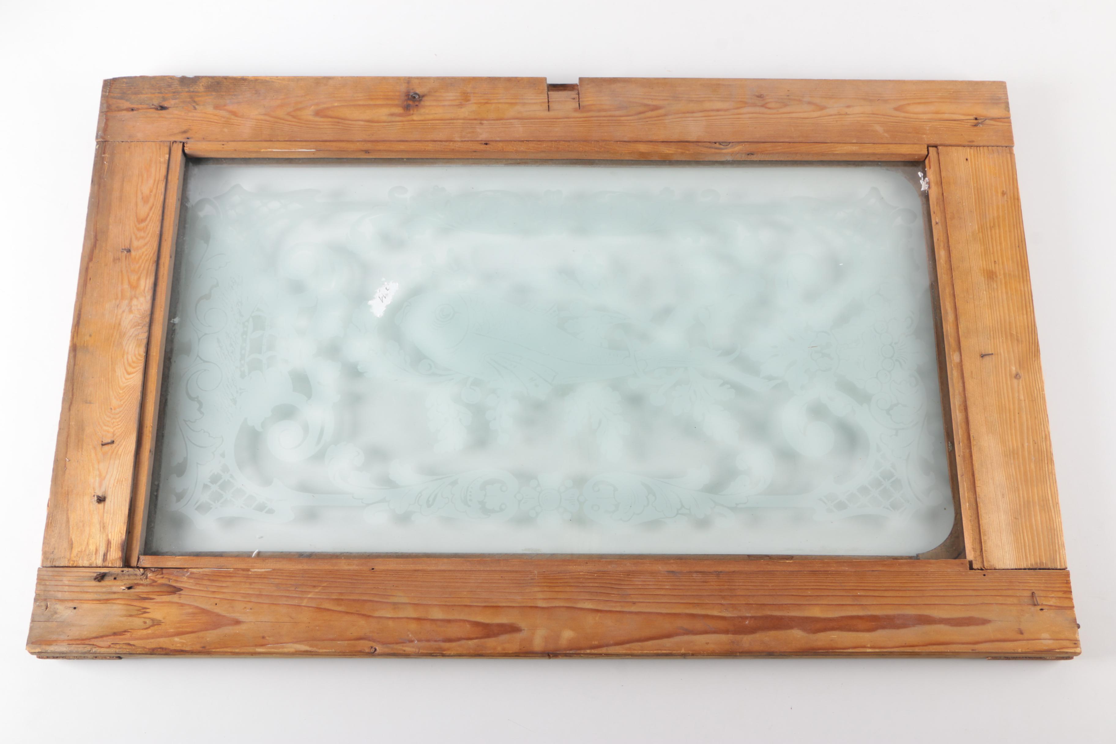 Glass Window With Painted Fish Design