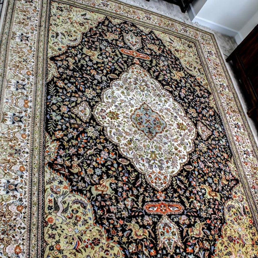 Large Kerman Hand Knotted Figural Rug