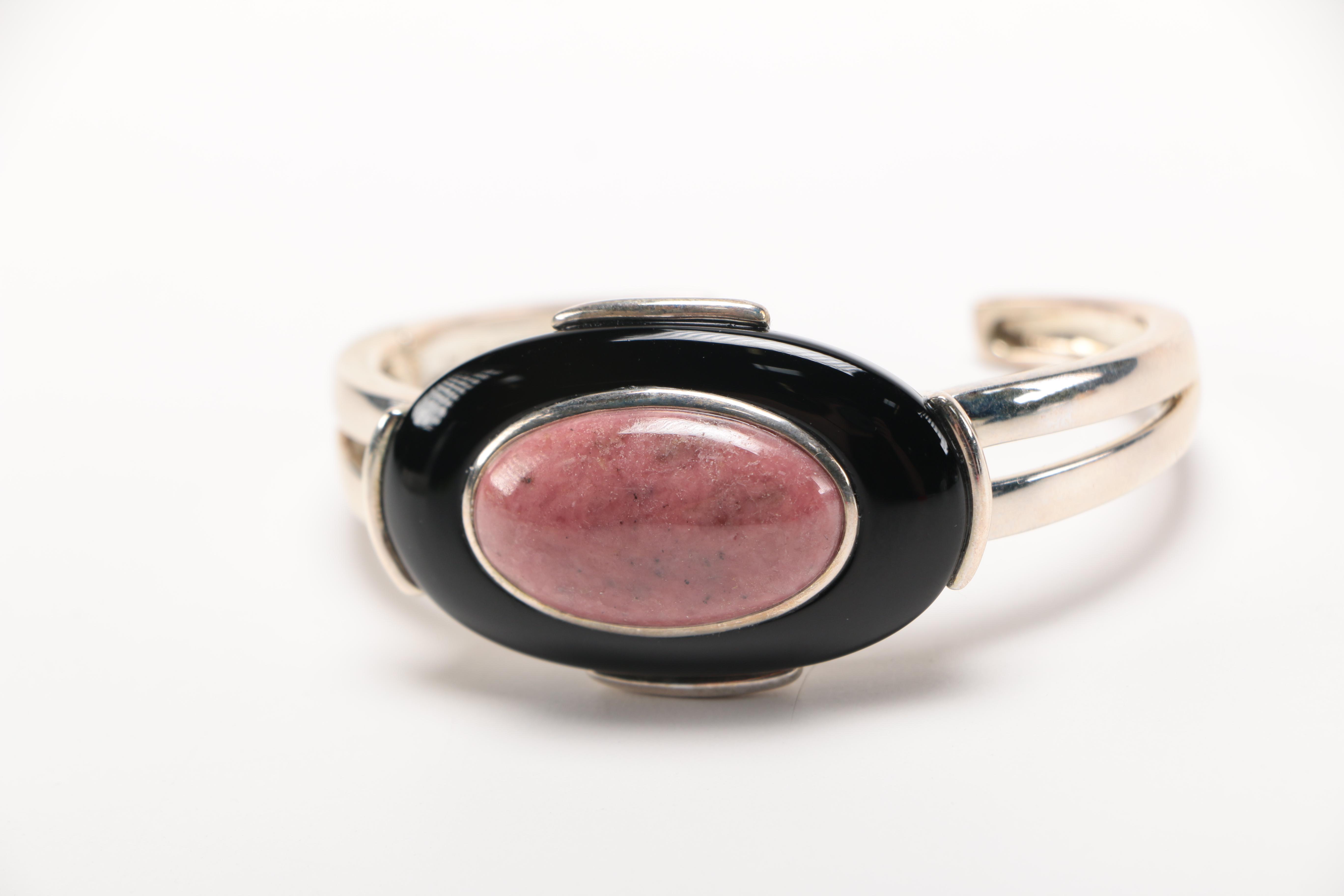 Whitney Kelly Sterling Silver Rhodochrosite and Onyx Sterling Cuff