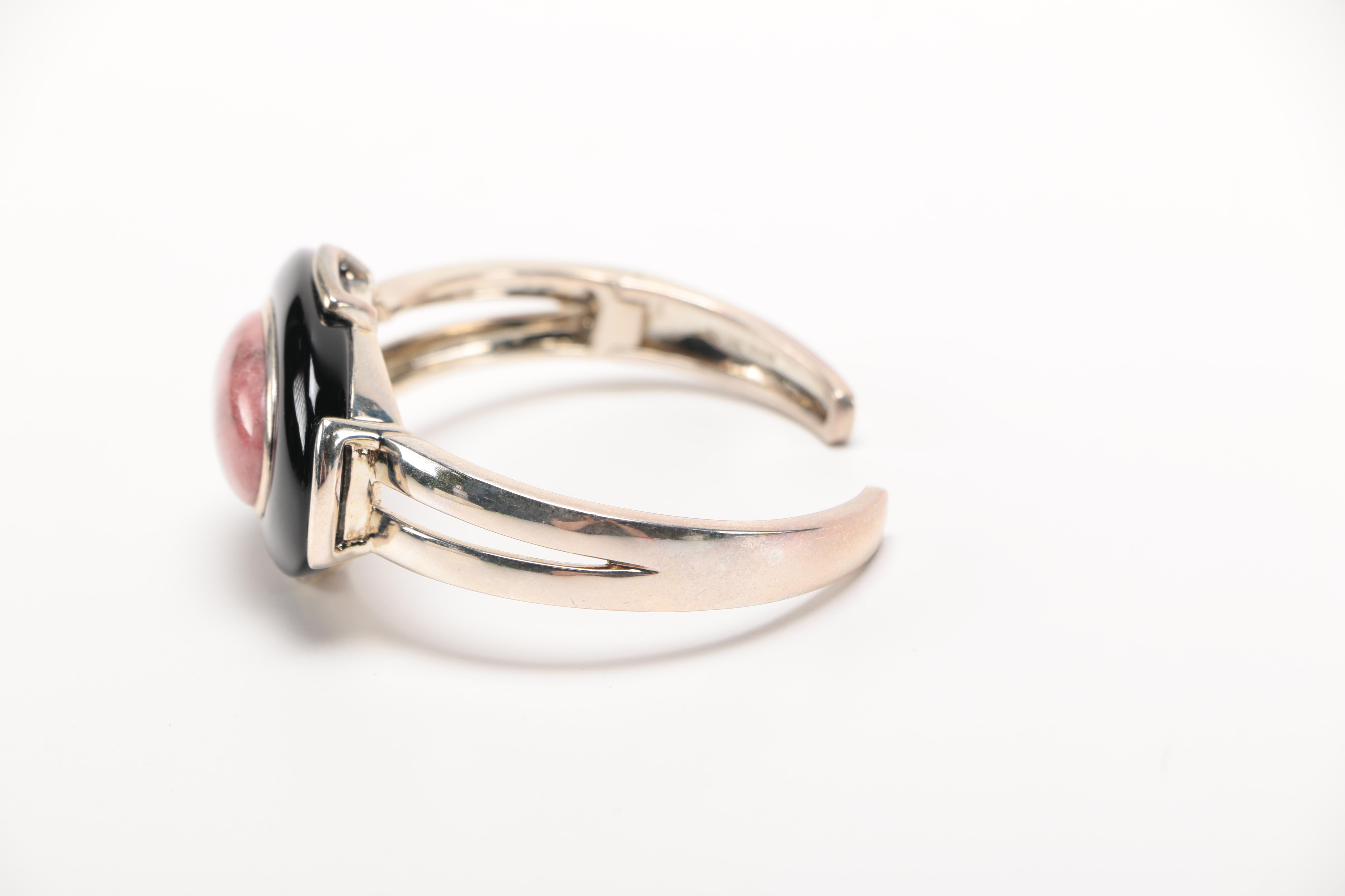 Whitney Kelly Sterling Silver Rhodochrosite and Onyx Sterling Cuff