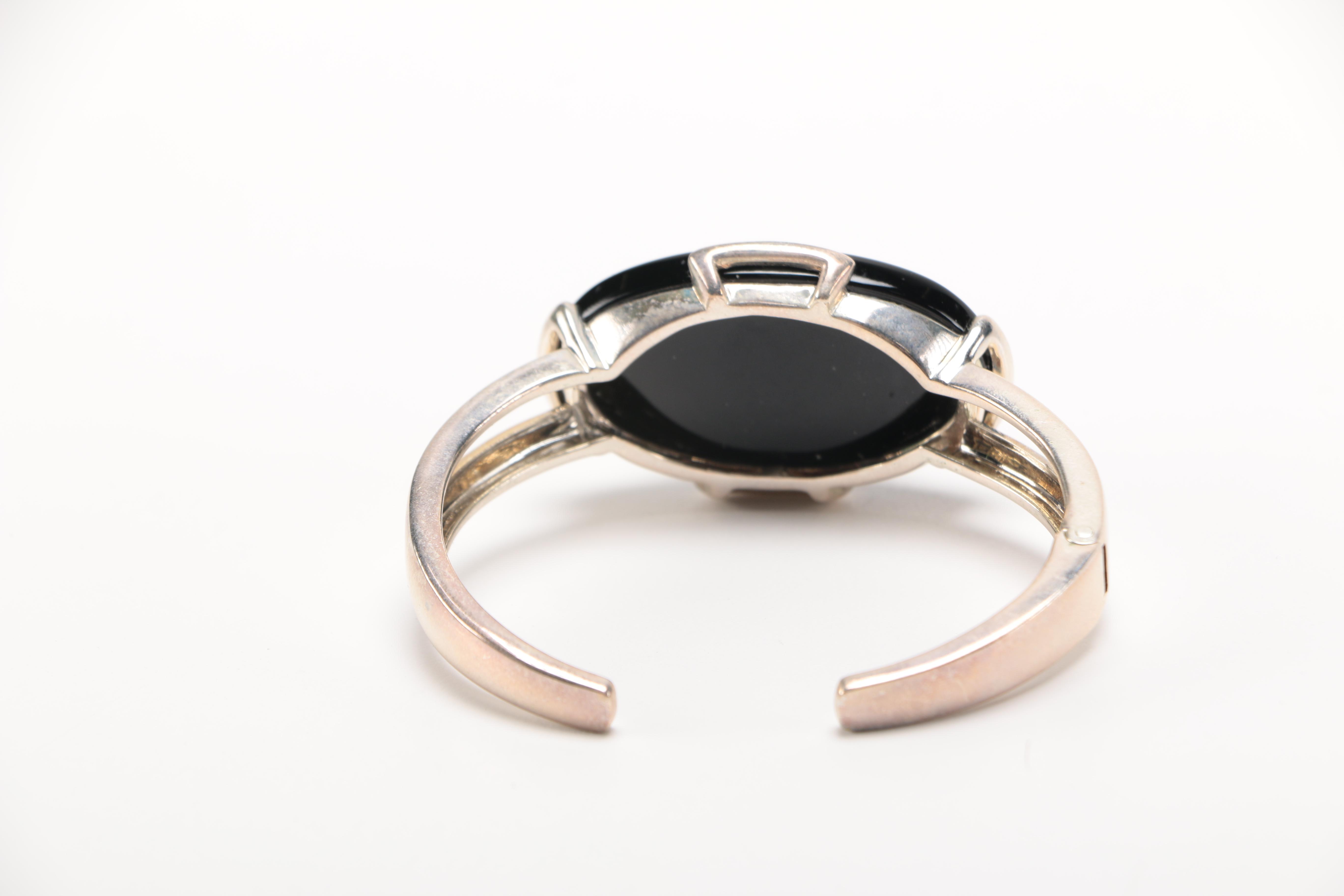 Whitney Kelly Sterling Silver Rhodochrosite and Onyx Sterling Cuff