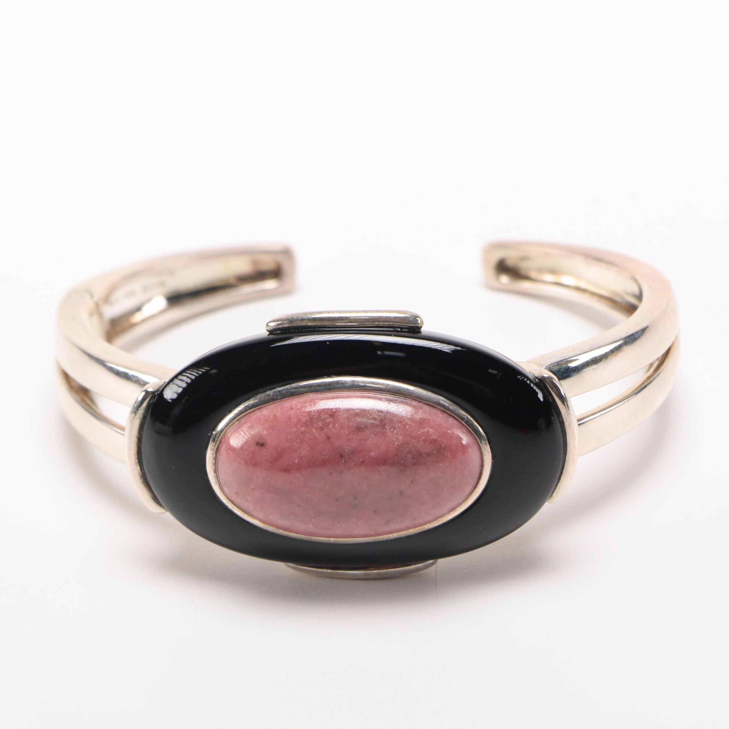 Whitney Kelly Sterling Silver Rhodochrosite and Onyx Sterling Cuff