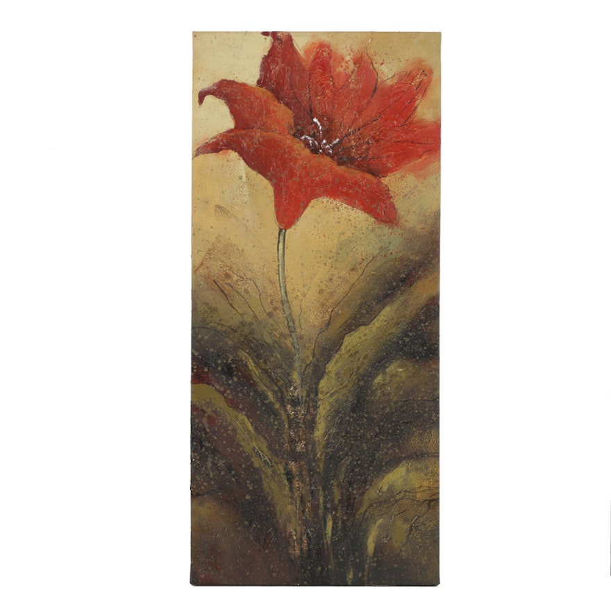 Mixed Media Painting on Canvas of a Red Flower