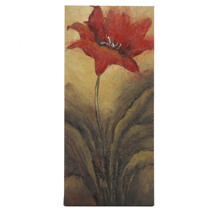 Mixed Media Painting on Canvas of a Red Flower