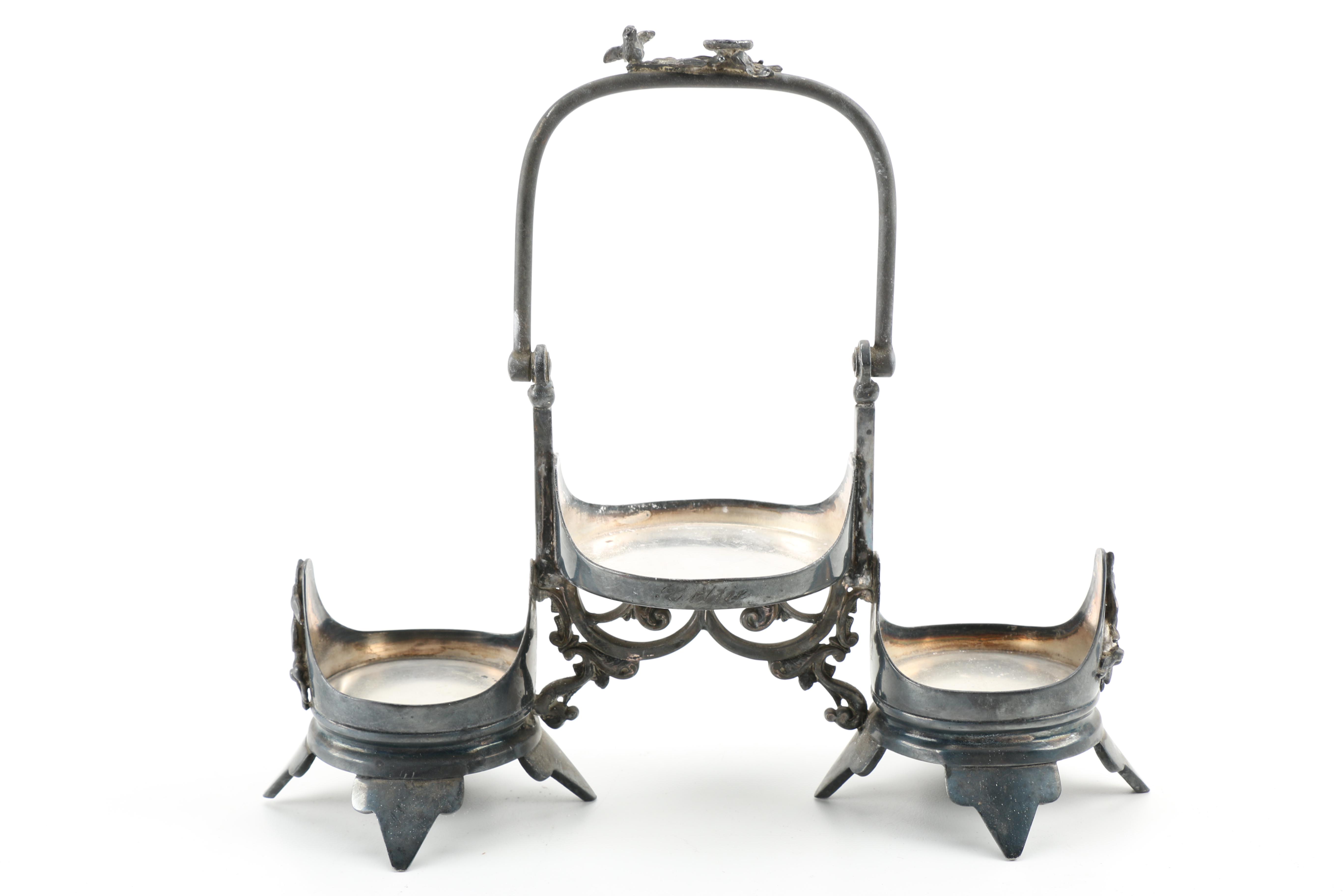 Wilcox Silver Plate Co. Carrier With Rose Tone Vanity Set