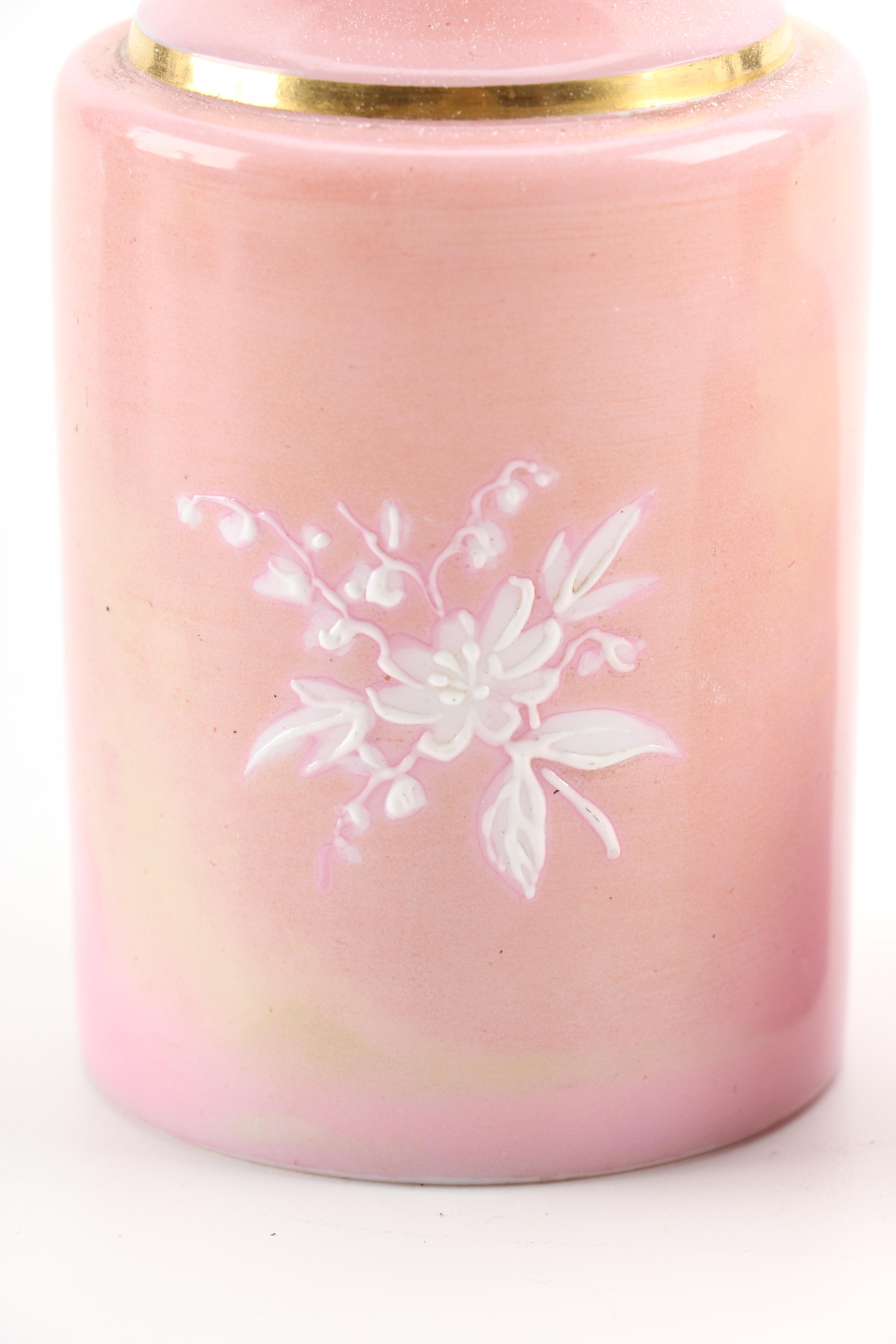 Wilcox Silver Plate Co. Carrier With Rose Tone Vanity Set