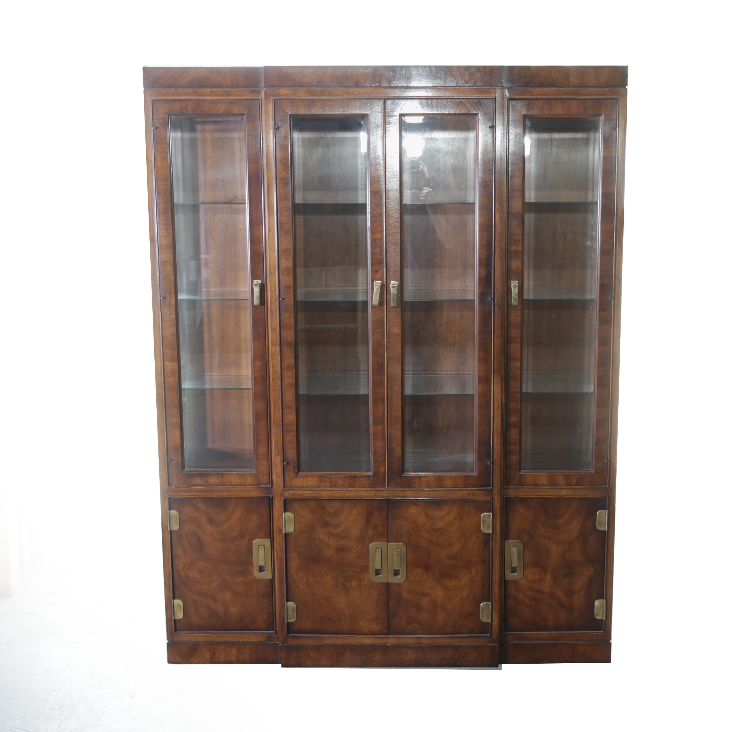 Campaign Style Walnut Veneer China Cabinet by Drexel Heritage