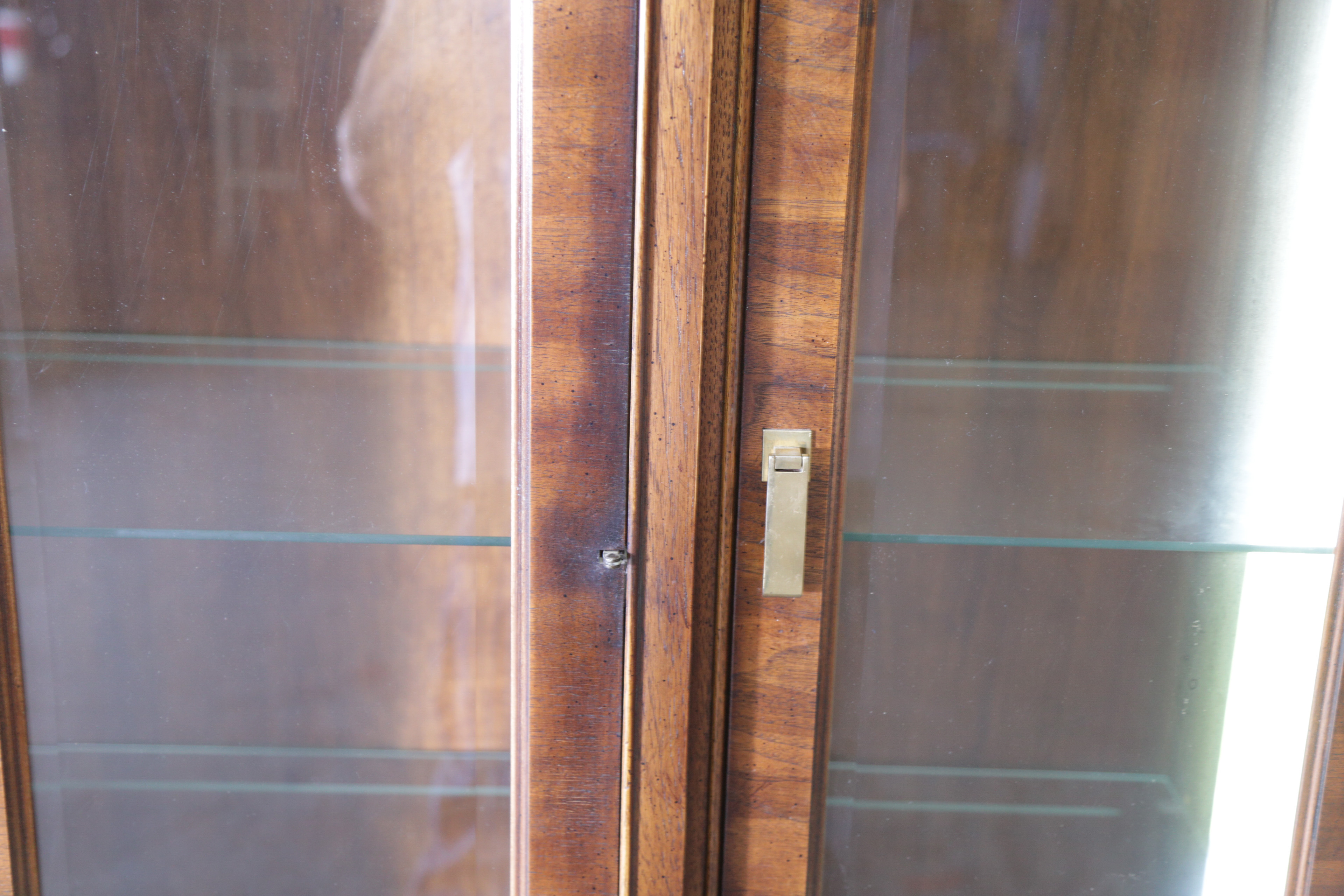 Campaign Style Walnut Veneer China Cabinet by Drexel Heritage